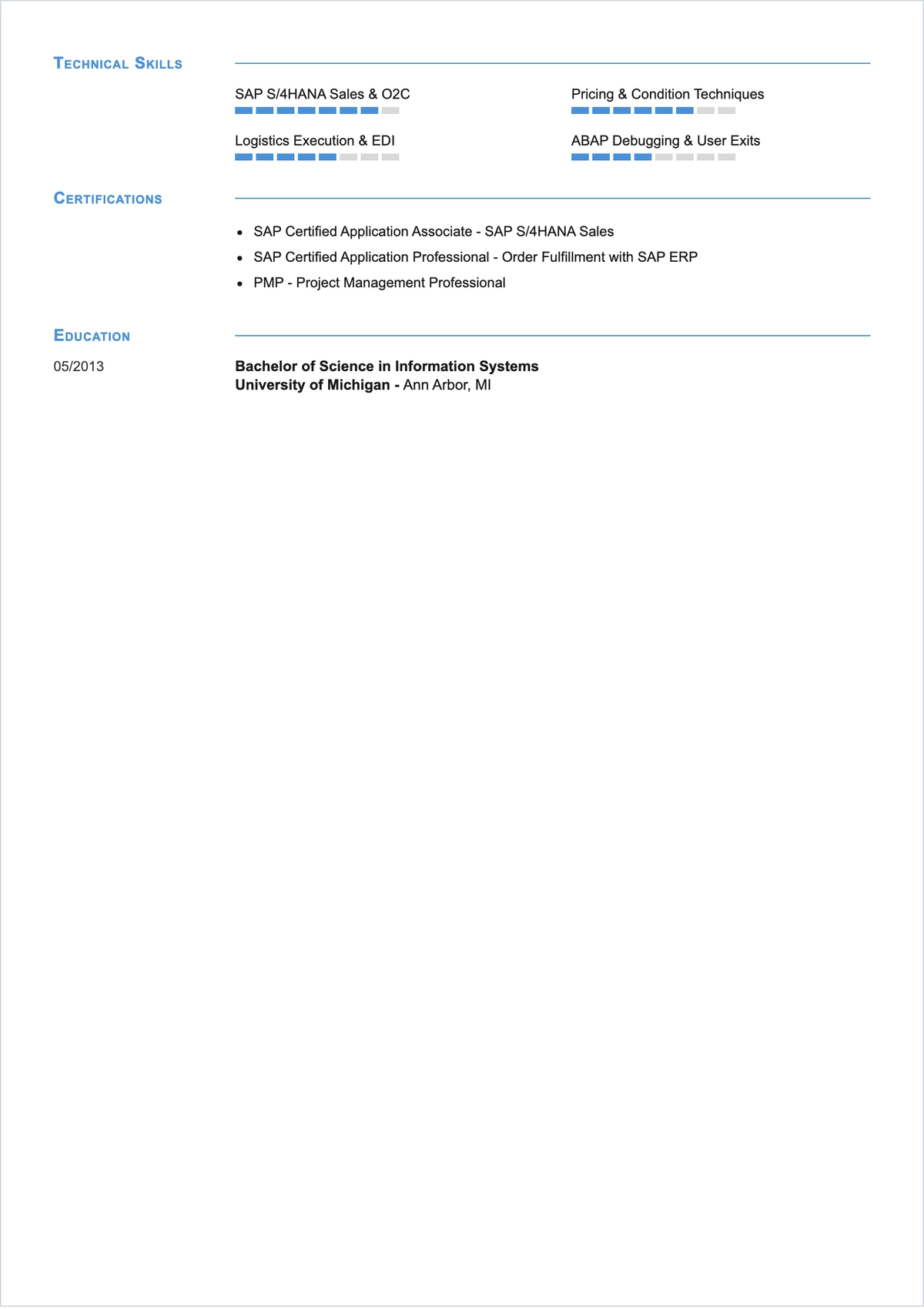 Free SAP SD ATS Resume Template, AI Resume Builder
