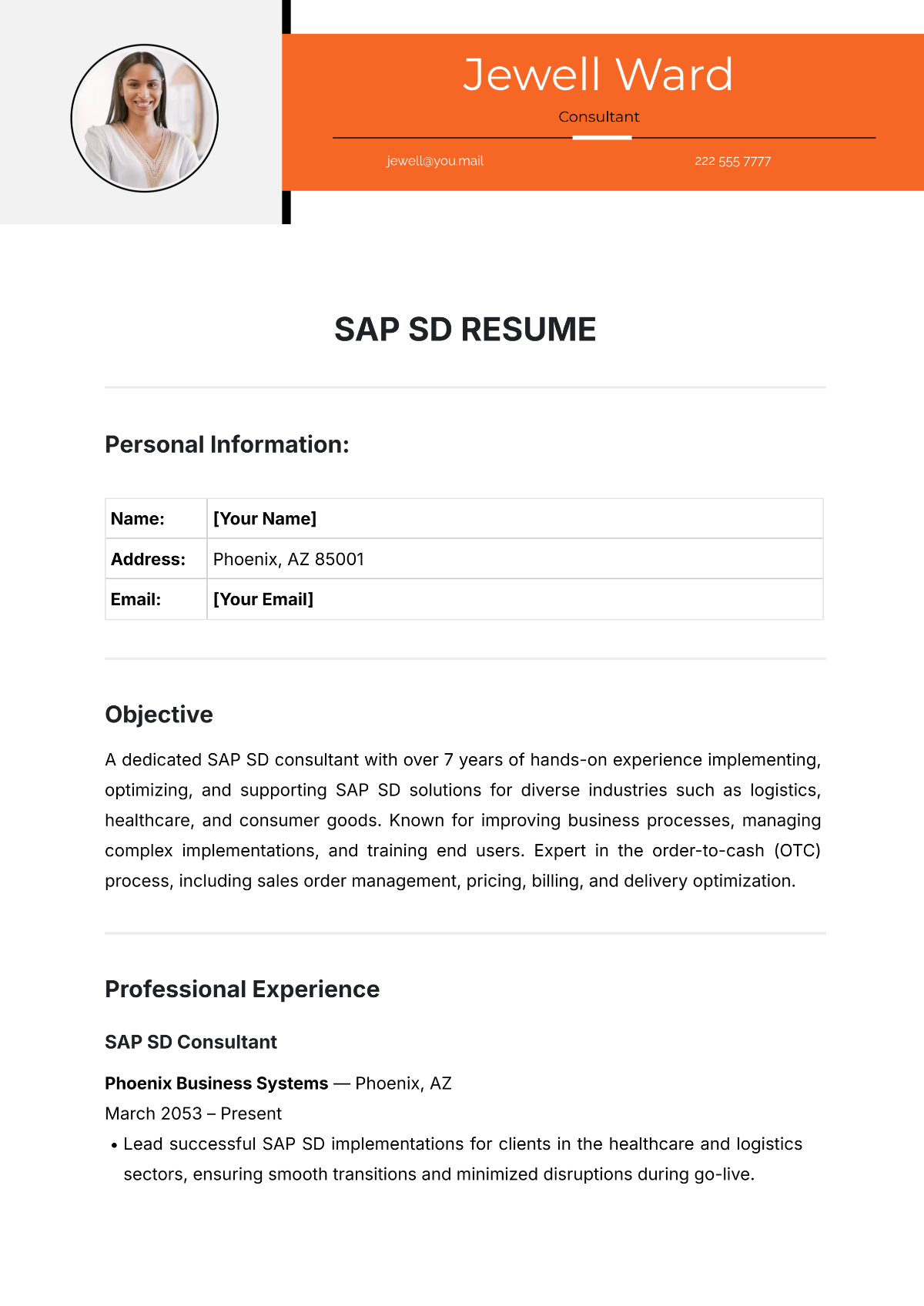 SAP SD Resume Template - Edit Online & Download