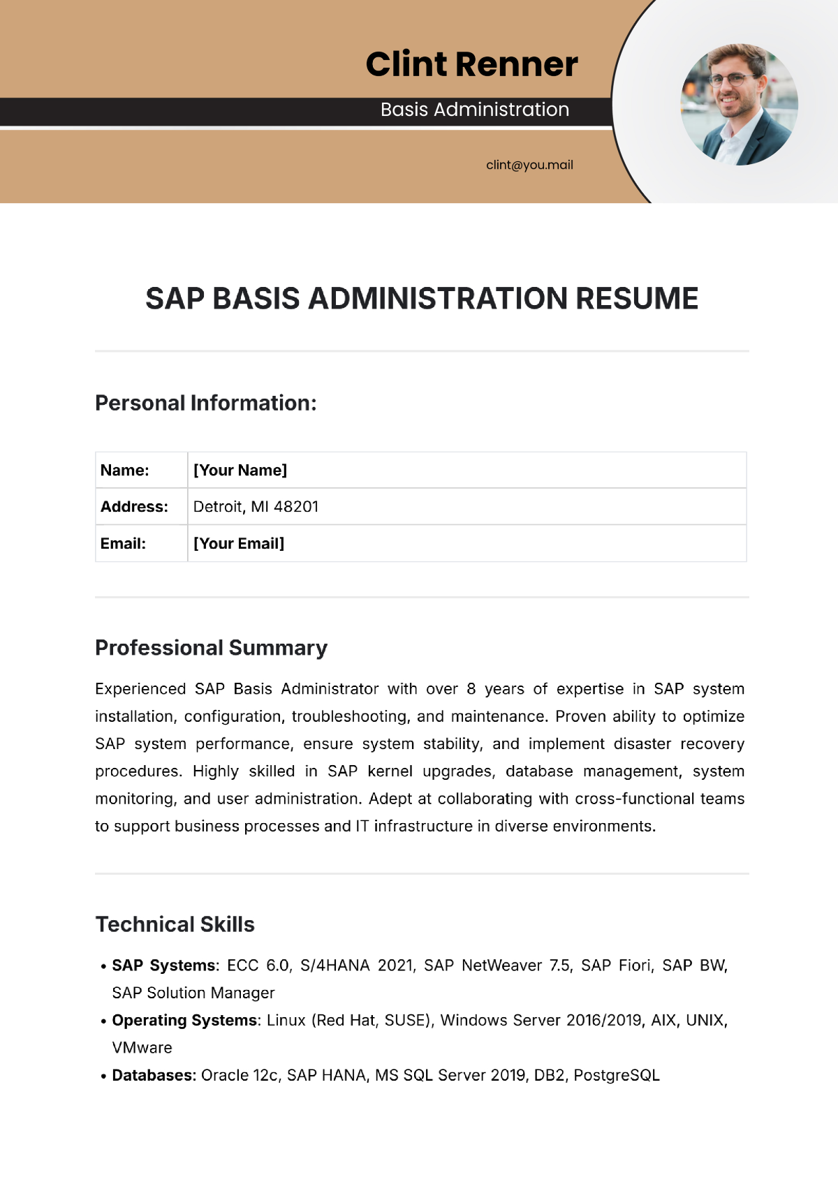 SAP Basis Administrator Resume Template - Edit Online & Download