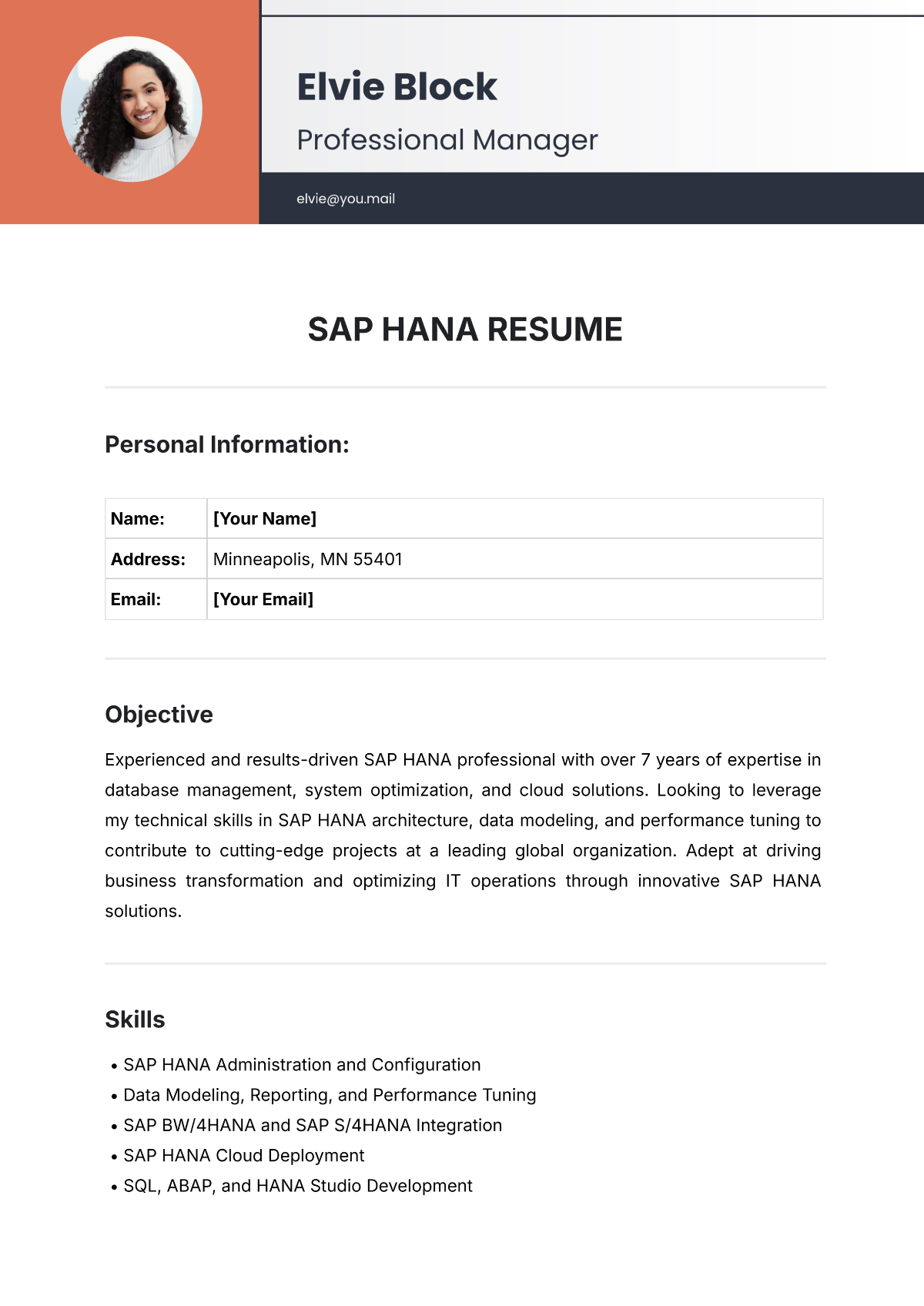 SAP HANA Resume Template