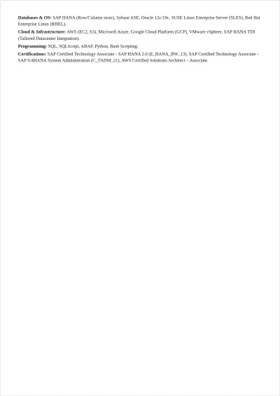 Free SAP HANA ATS Resume Template, AI Resume Builder