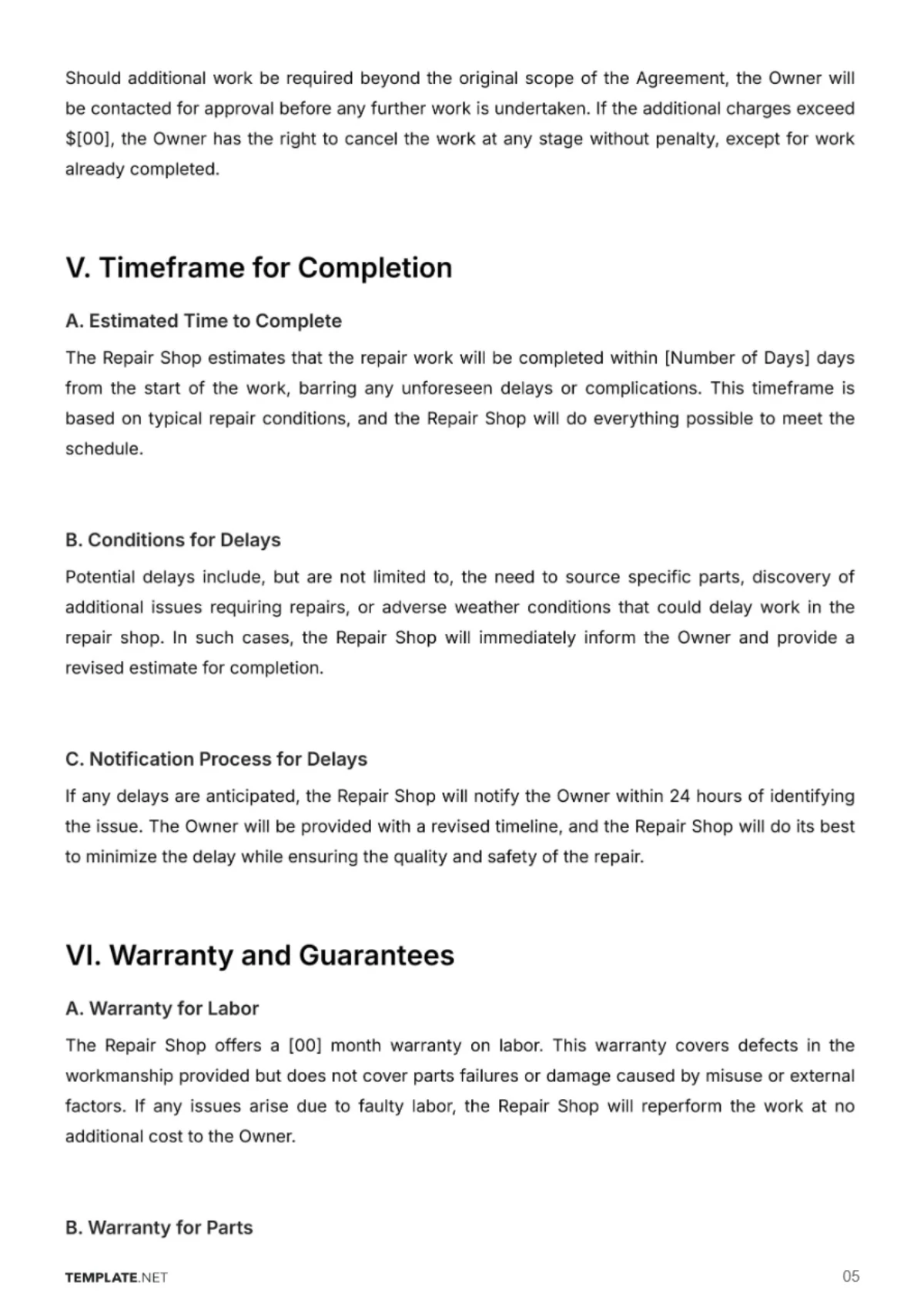 Free Automotive Repair Contract Template to Edit Online