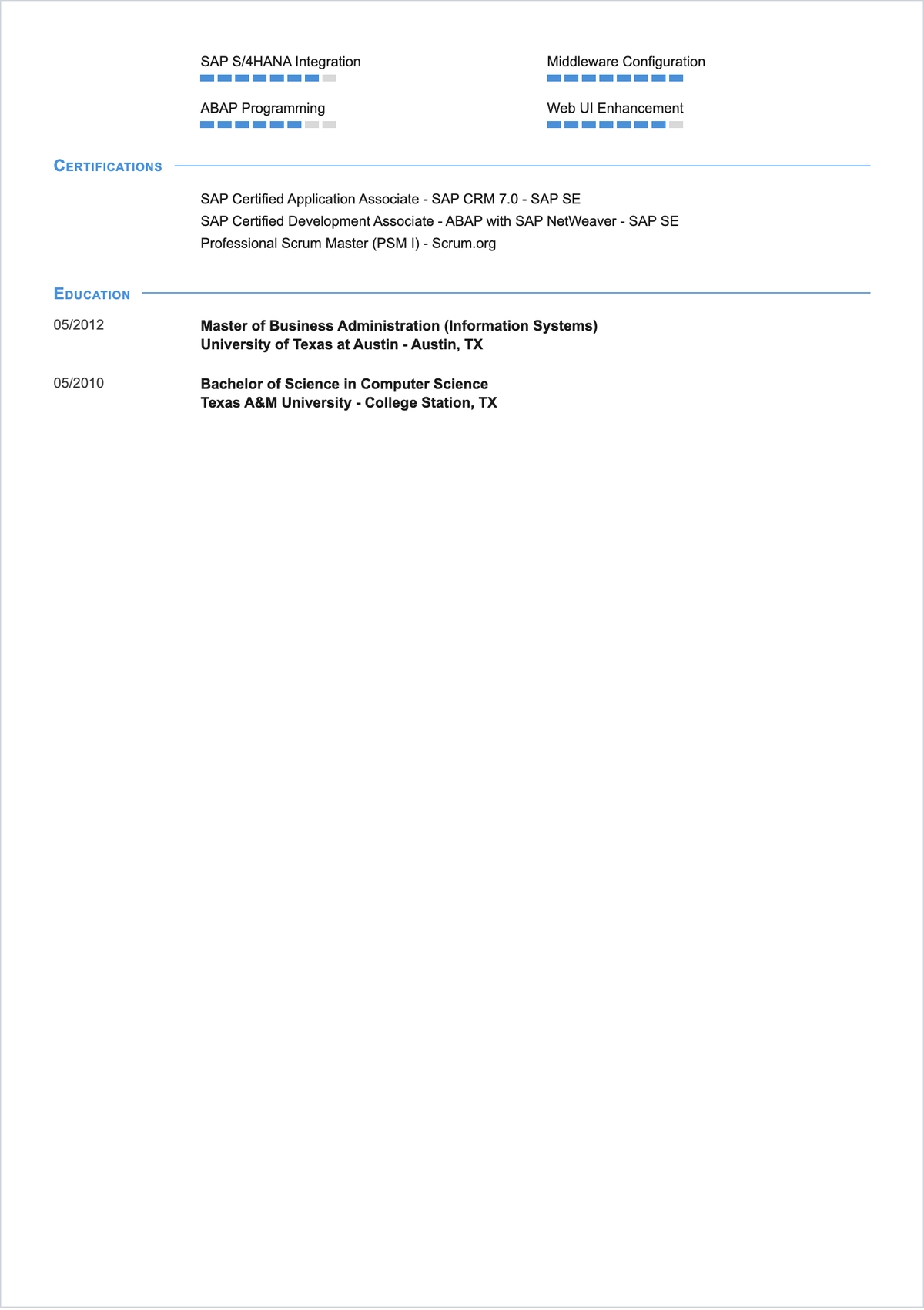 Free SAP CRM ATS Resume Template, AI Resume Builder
