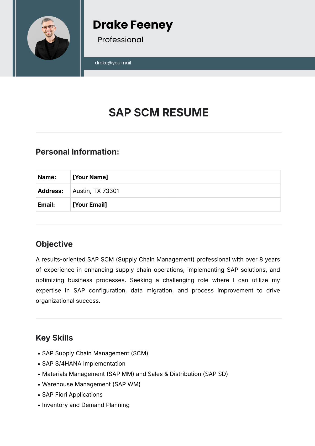 SAP SCM Resume Template