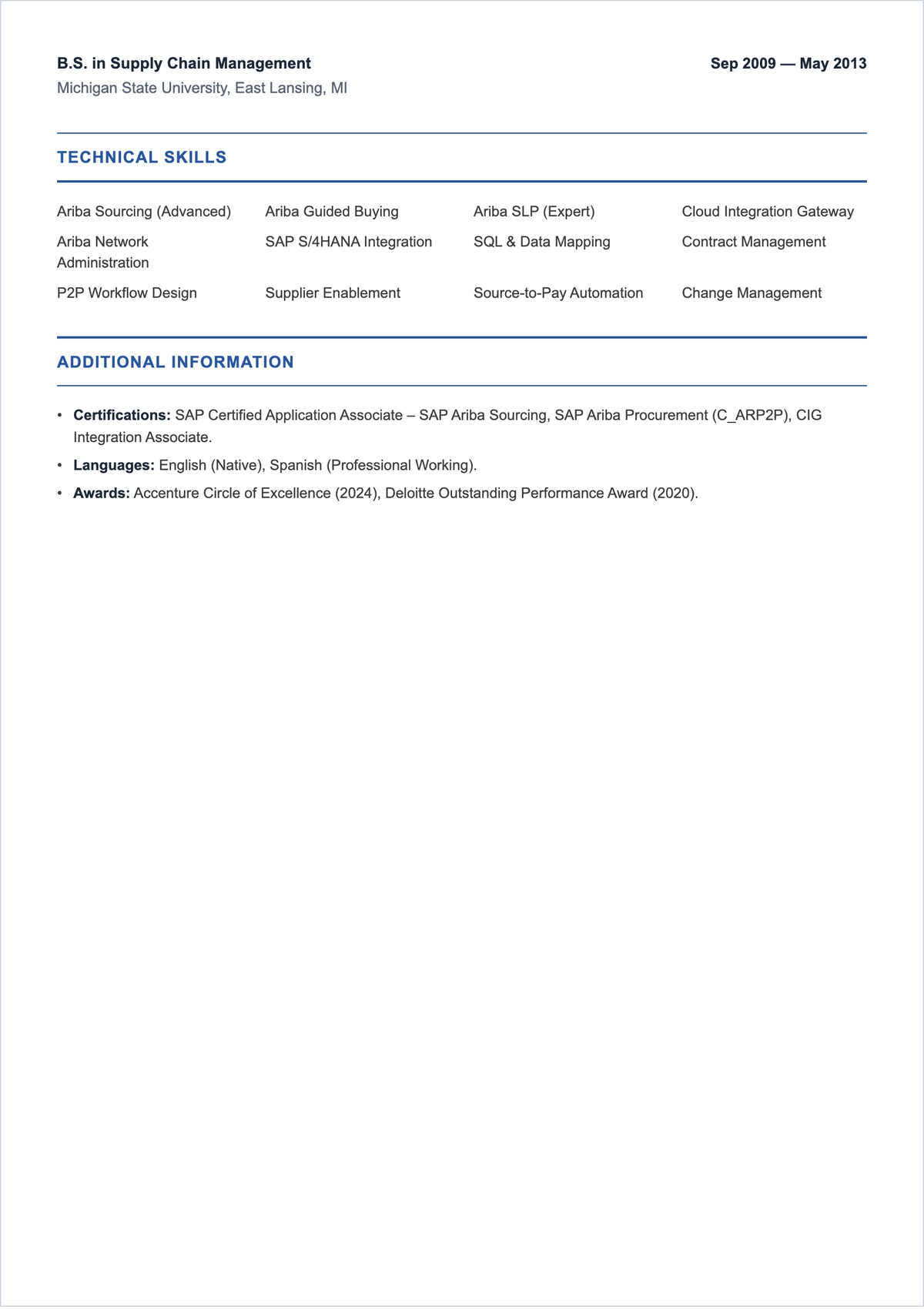 Free SAP Ariba ATS Resume Template, AI Resume Builder