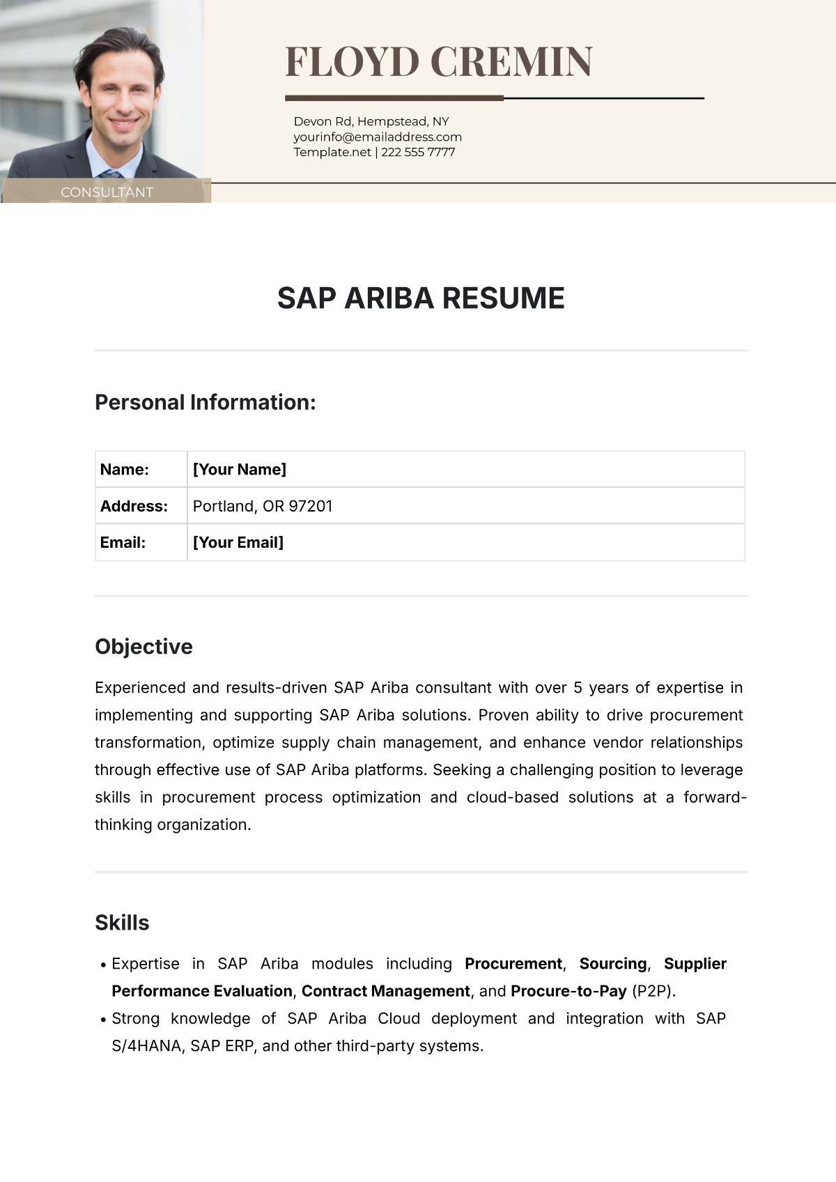 SAP Ariba Resume Template