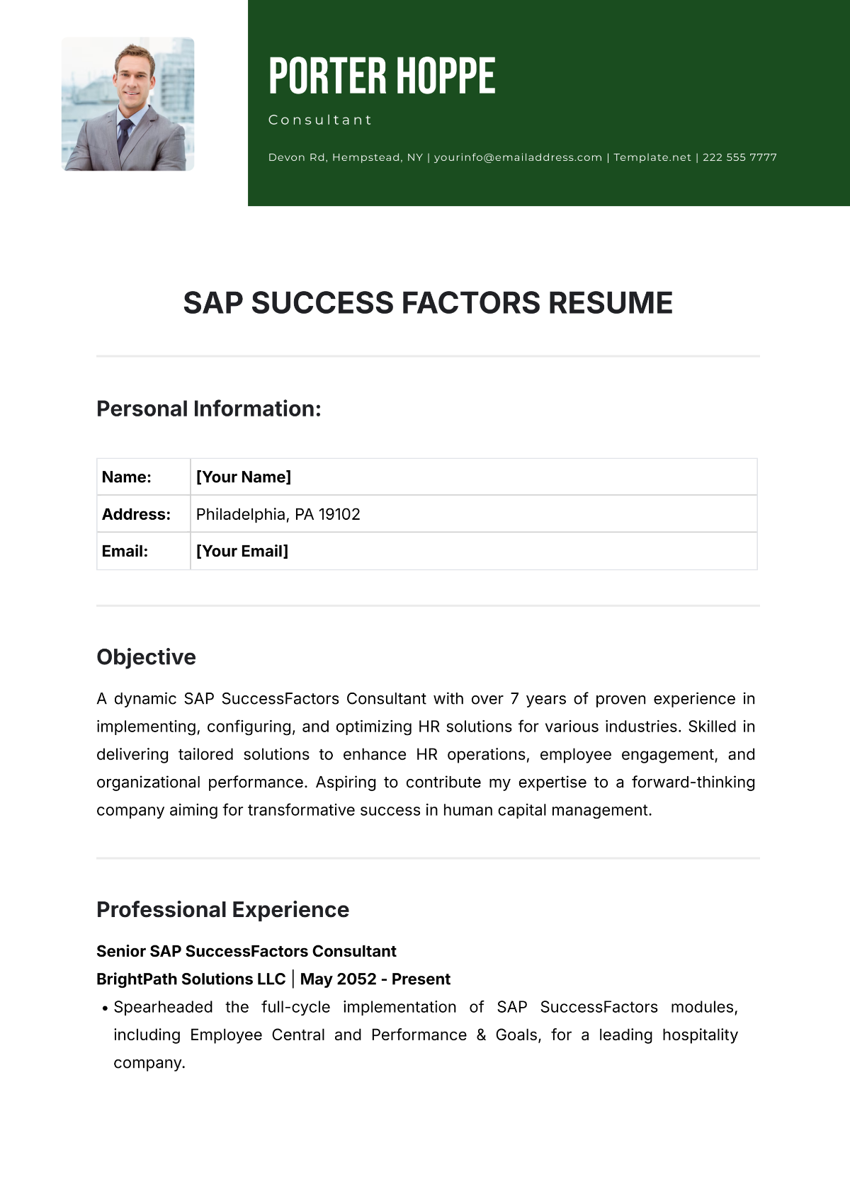 SAP SuccessFactors Resume Template