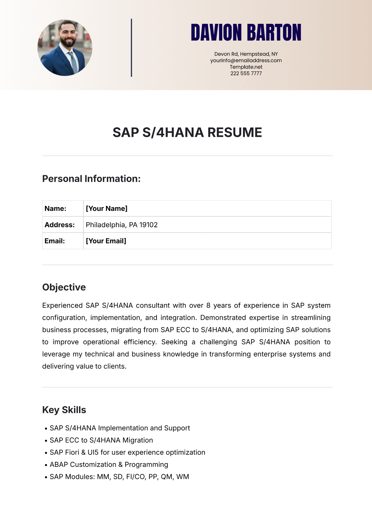 SAP S/4HANA Resume Template - Edit Online & Download