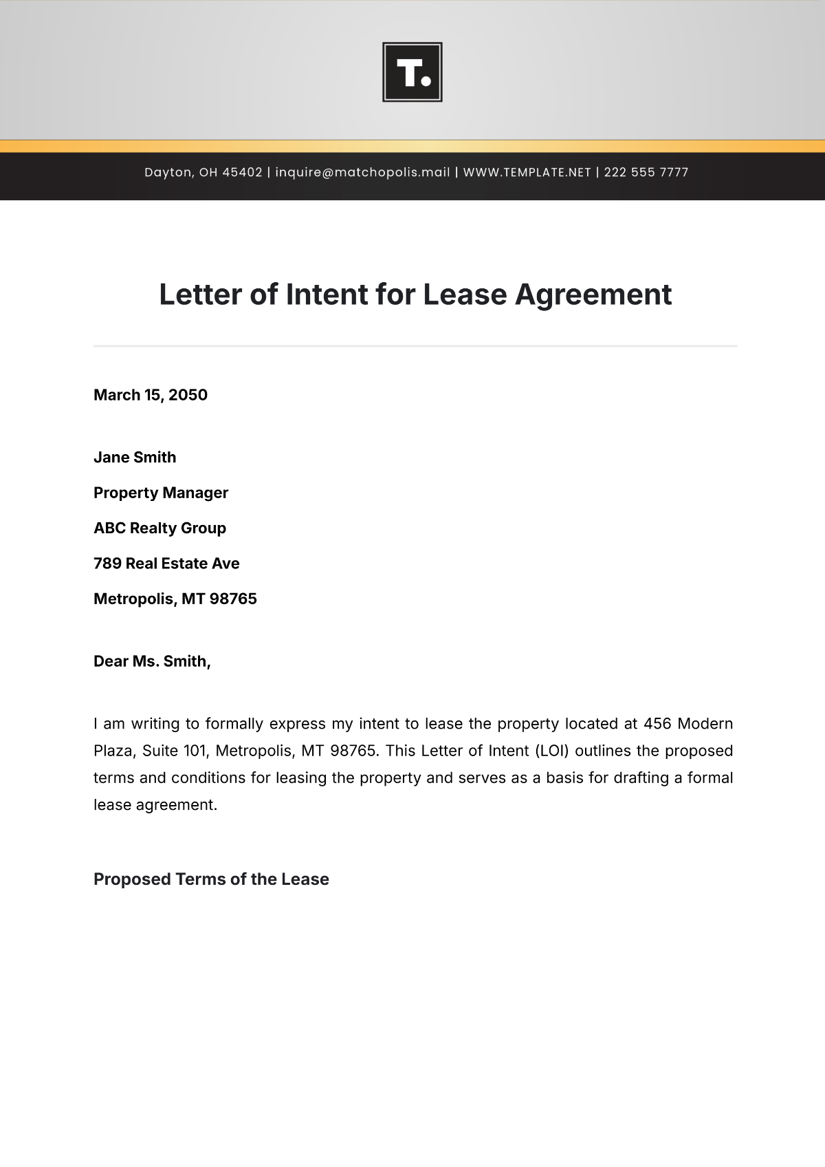 Letter of Intent for Lease Agreement Template - Edit Online & Download