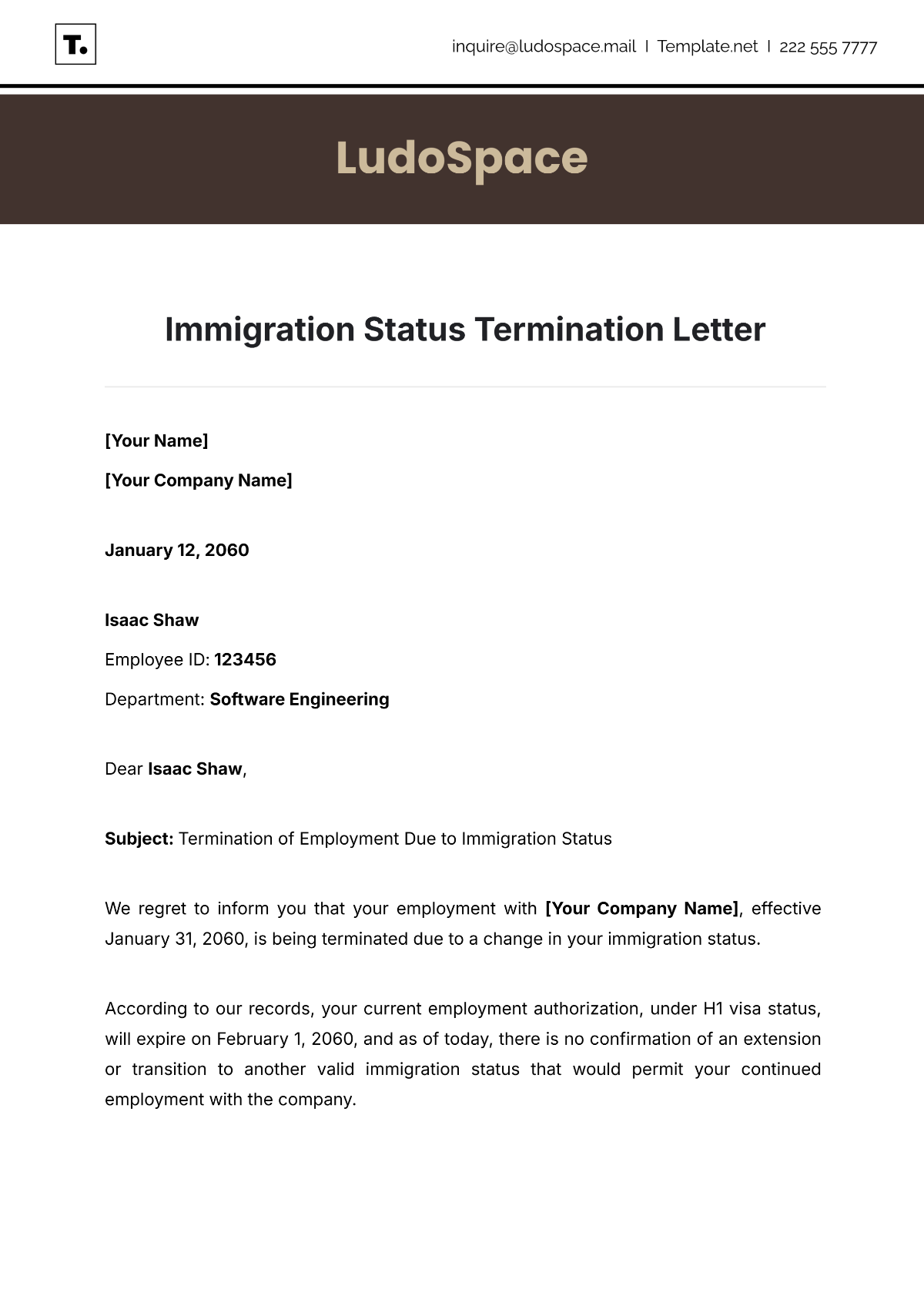 Immigration Status Termination Letter Template