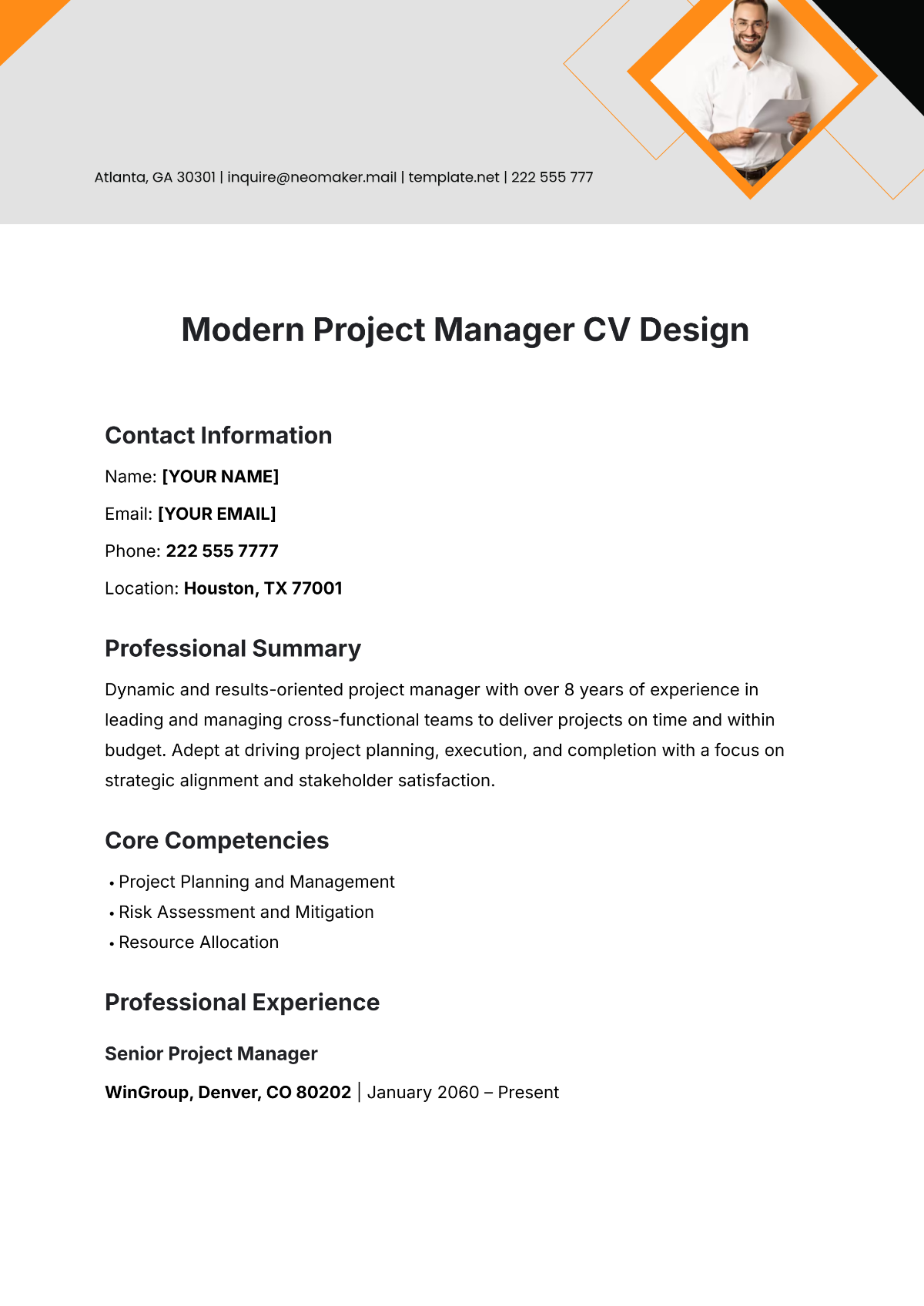 Modern Project Manager CV Design Template