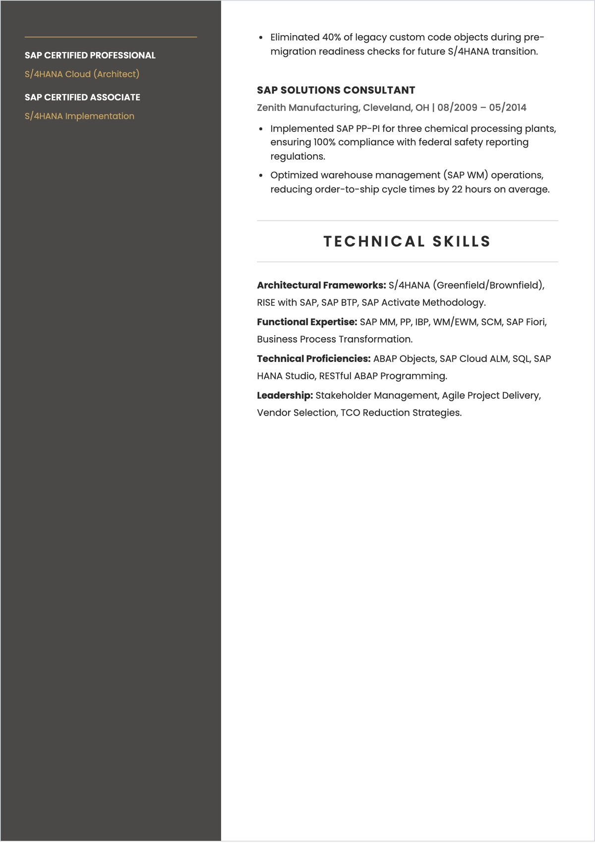 Free SAP Solutions Architect ATS Resume Template, AI Resume Builder