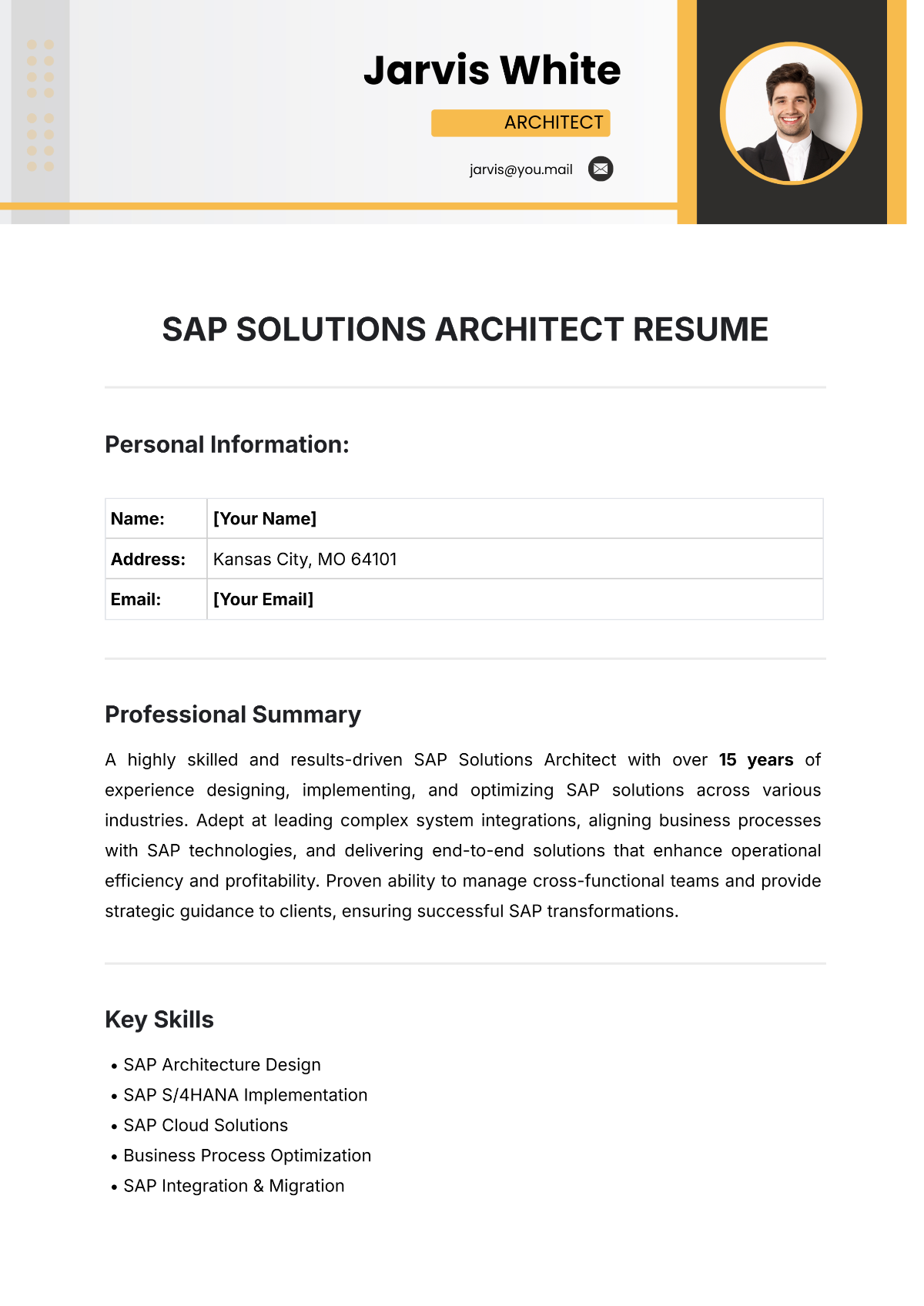 SAP Solutions Architect Resume Template - Edit Online & Download