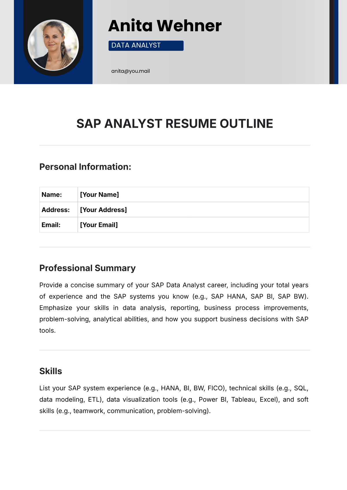 SAP Analyst Resume Outline Template - Edit Online & Download