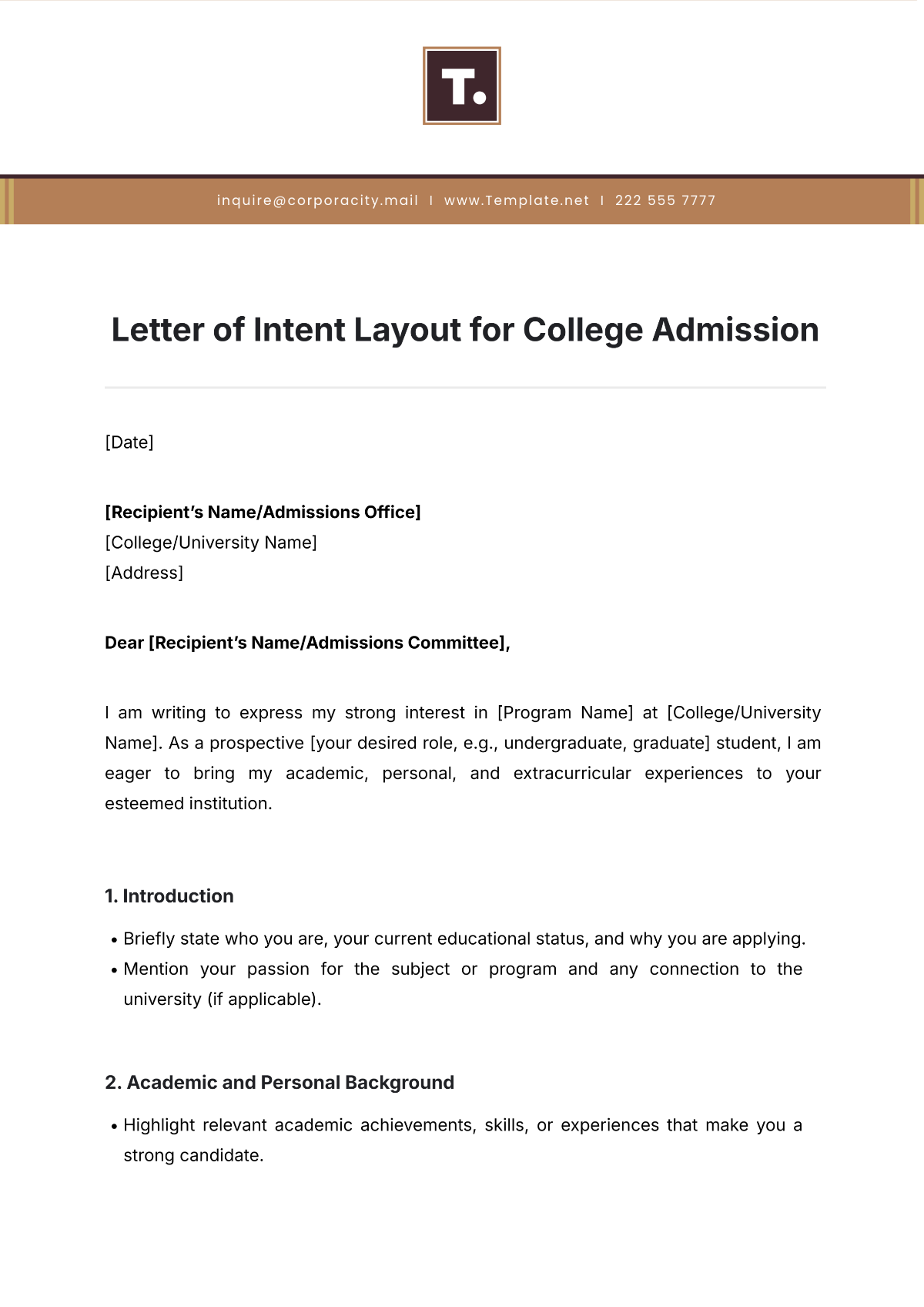 Letter of Intent Layout for College Admission Template - Edit Online & Download