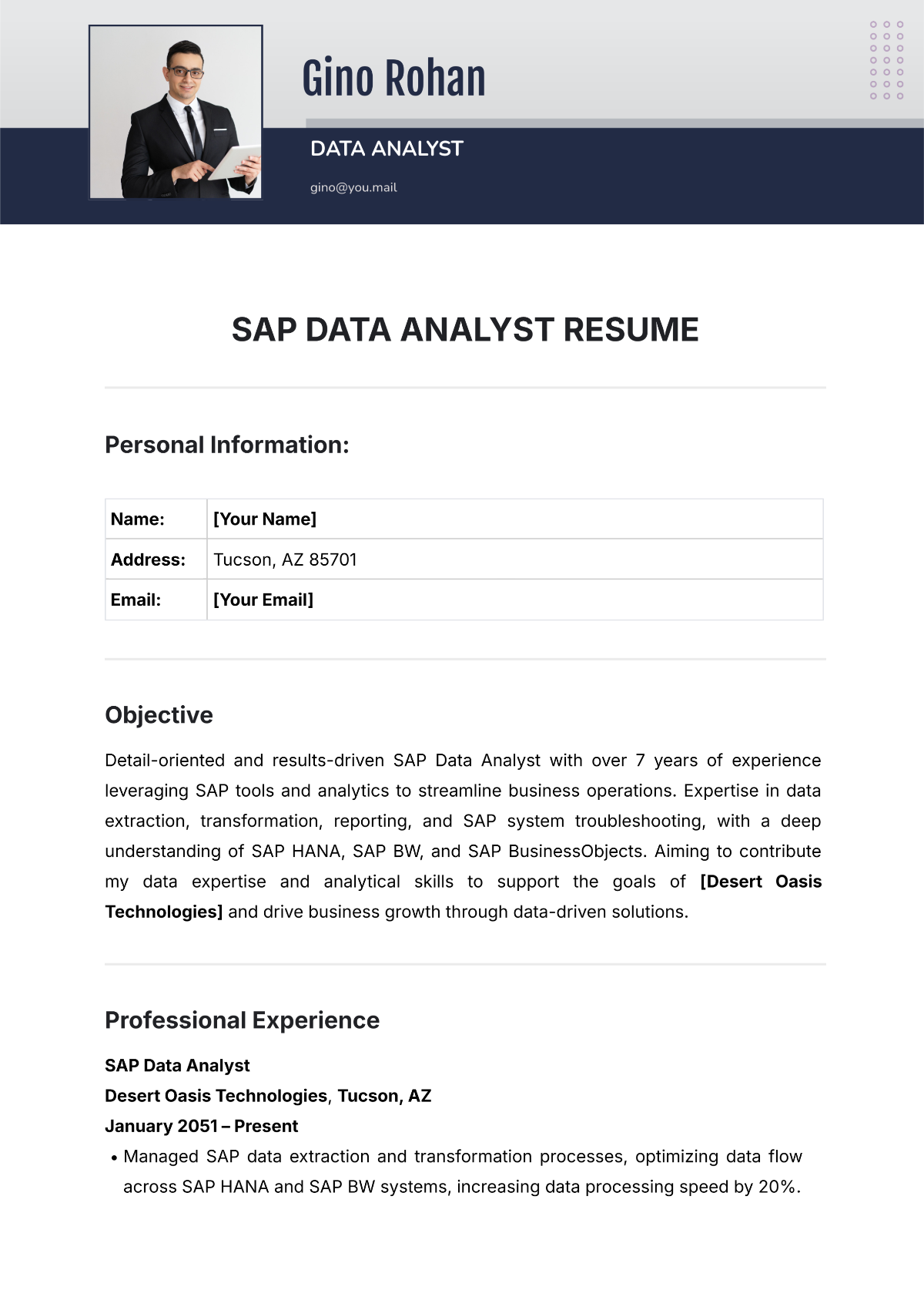 SAP Data Analyst Resume Template - Edit Online & Download