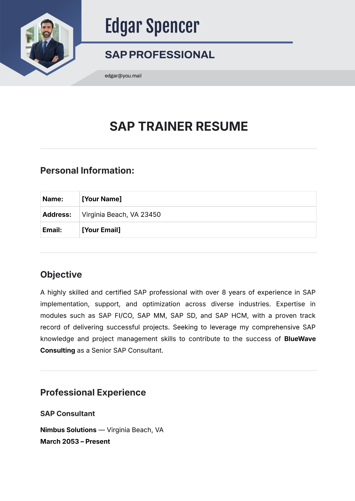 SAP Trainer Resume Template - Edit Online & Download