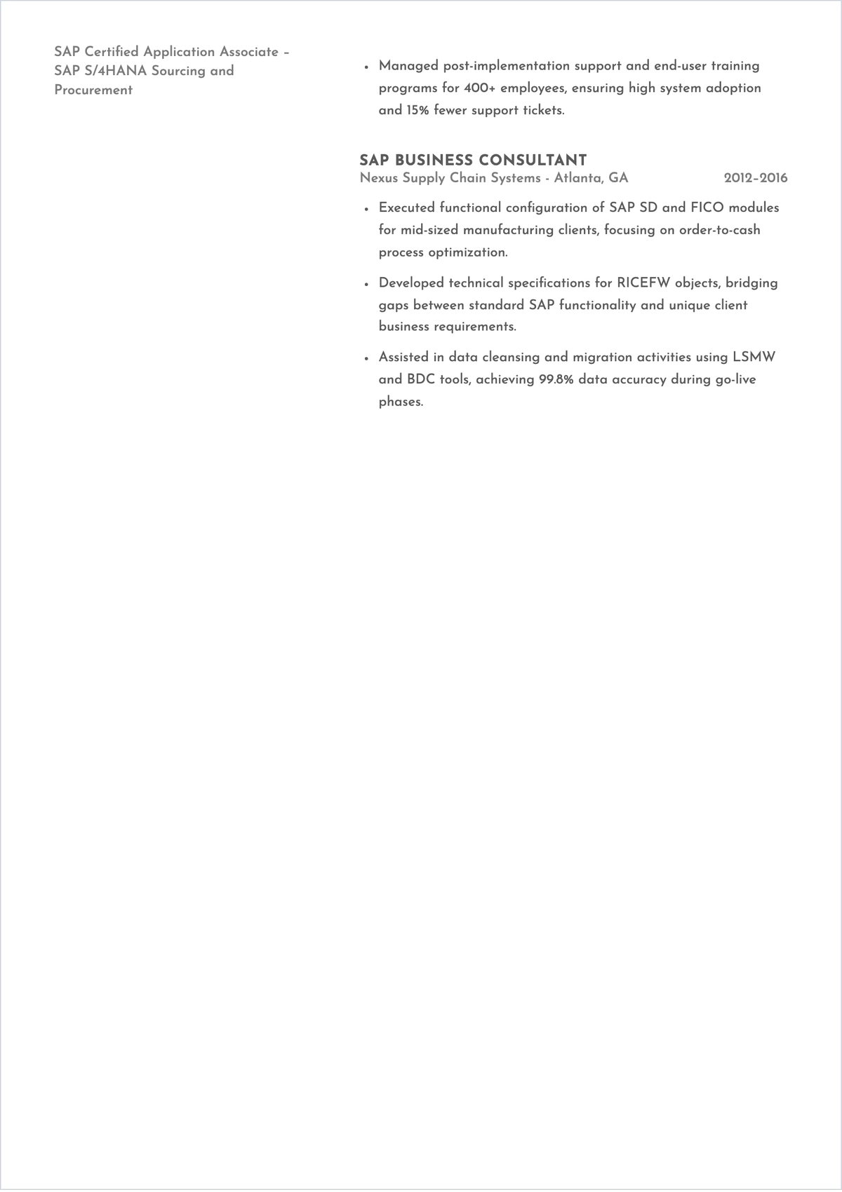 Free SAP Certified ATS Resume Template, AI Resume Builder