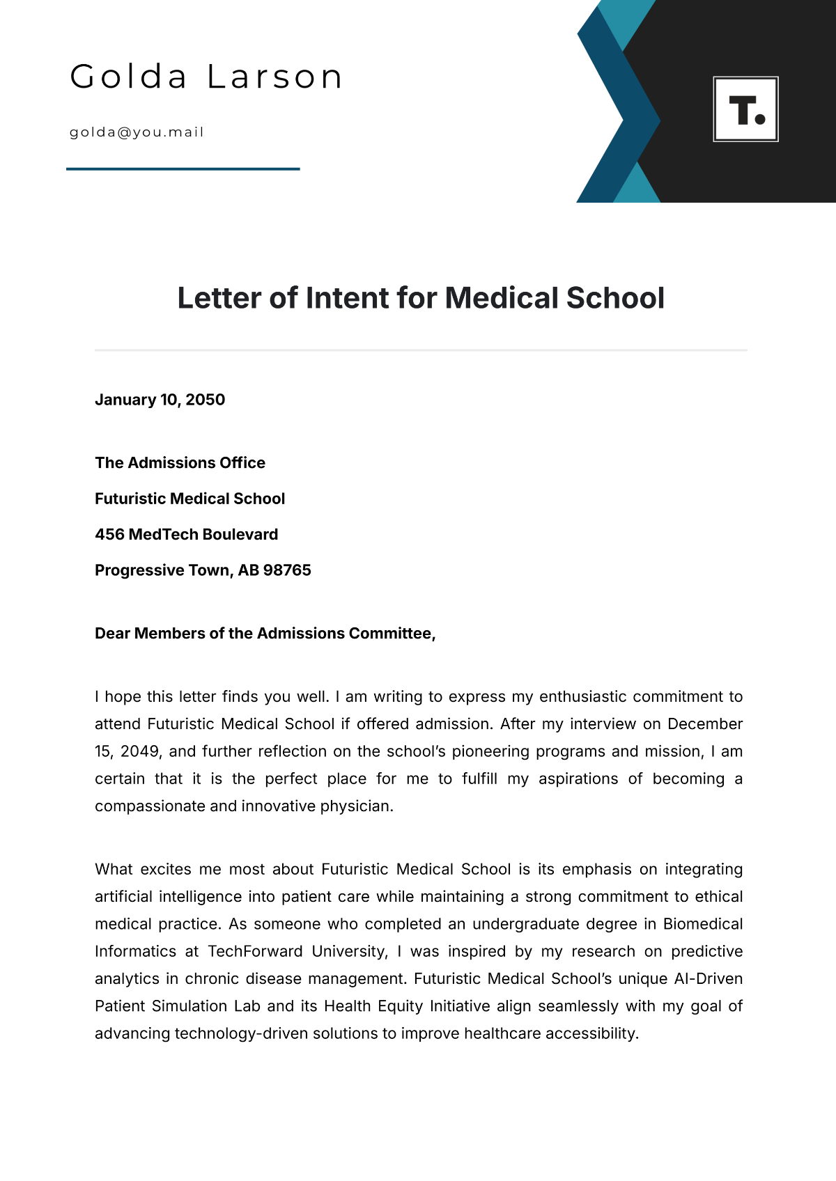 Letter of Intent for Medical School Template - Edit Online & Download