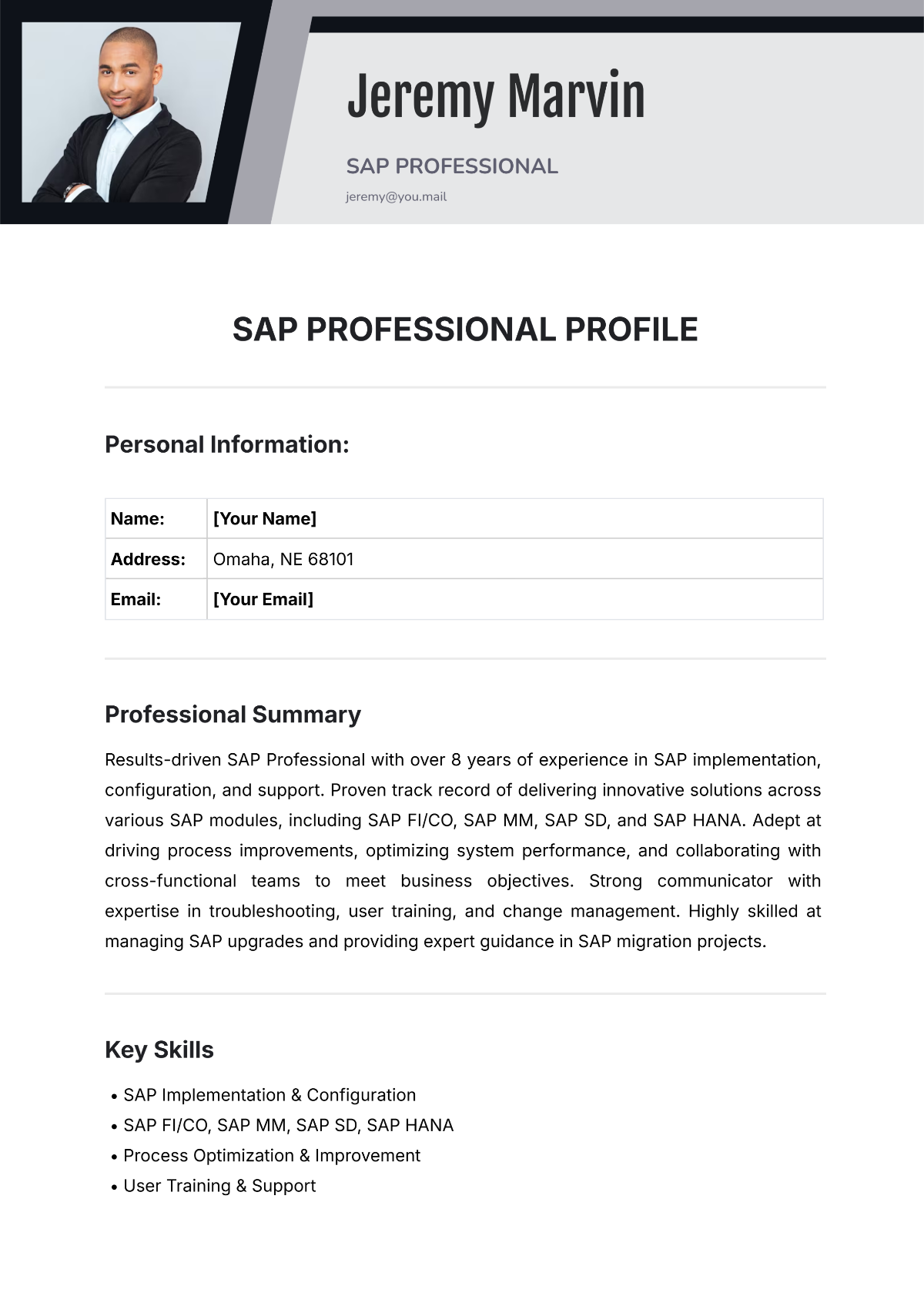 SAP Professional Profile Template - Edit Online & Download