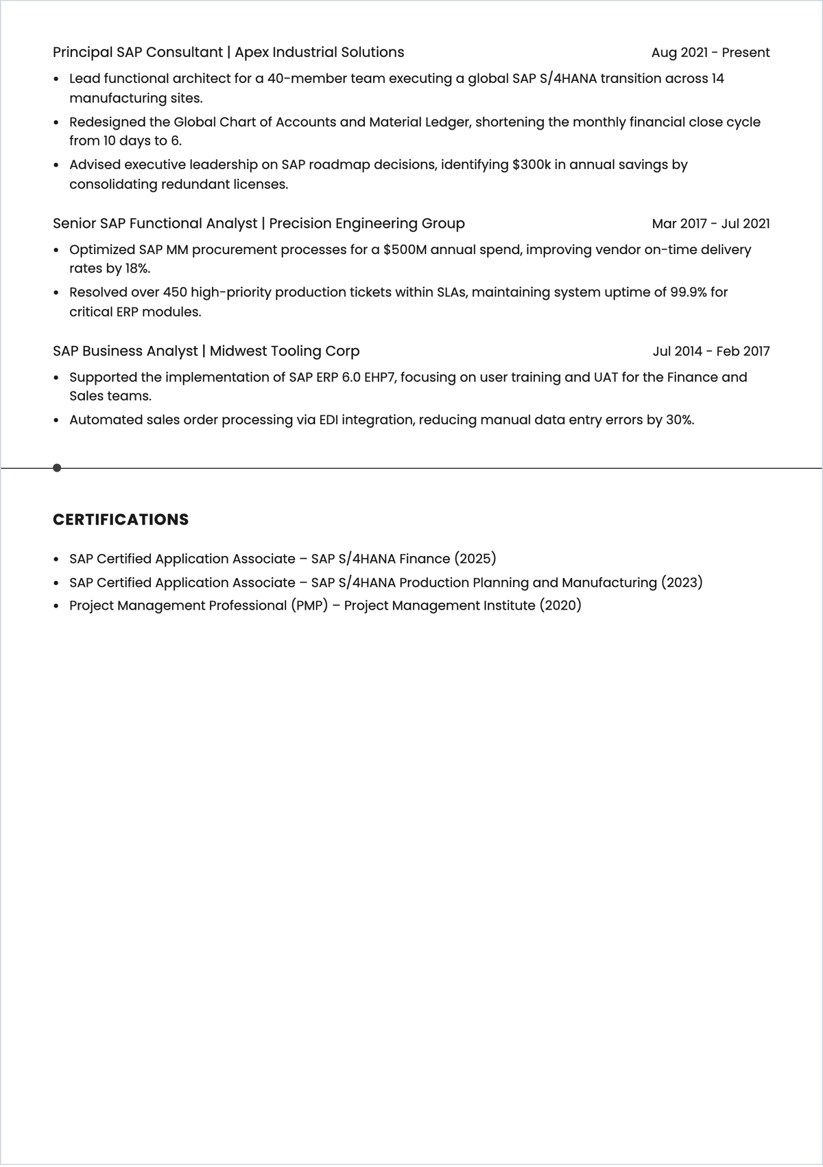 Free SAP Skills ATS Resume Layout Template, AI Resume Builder