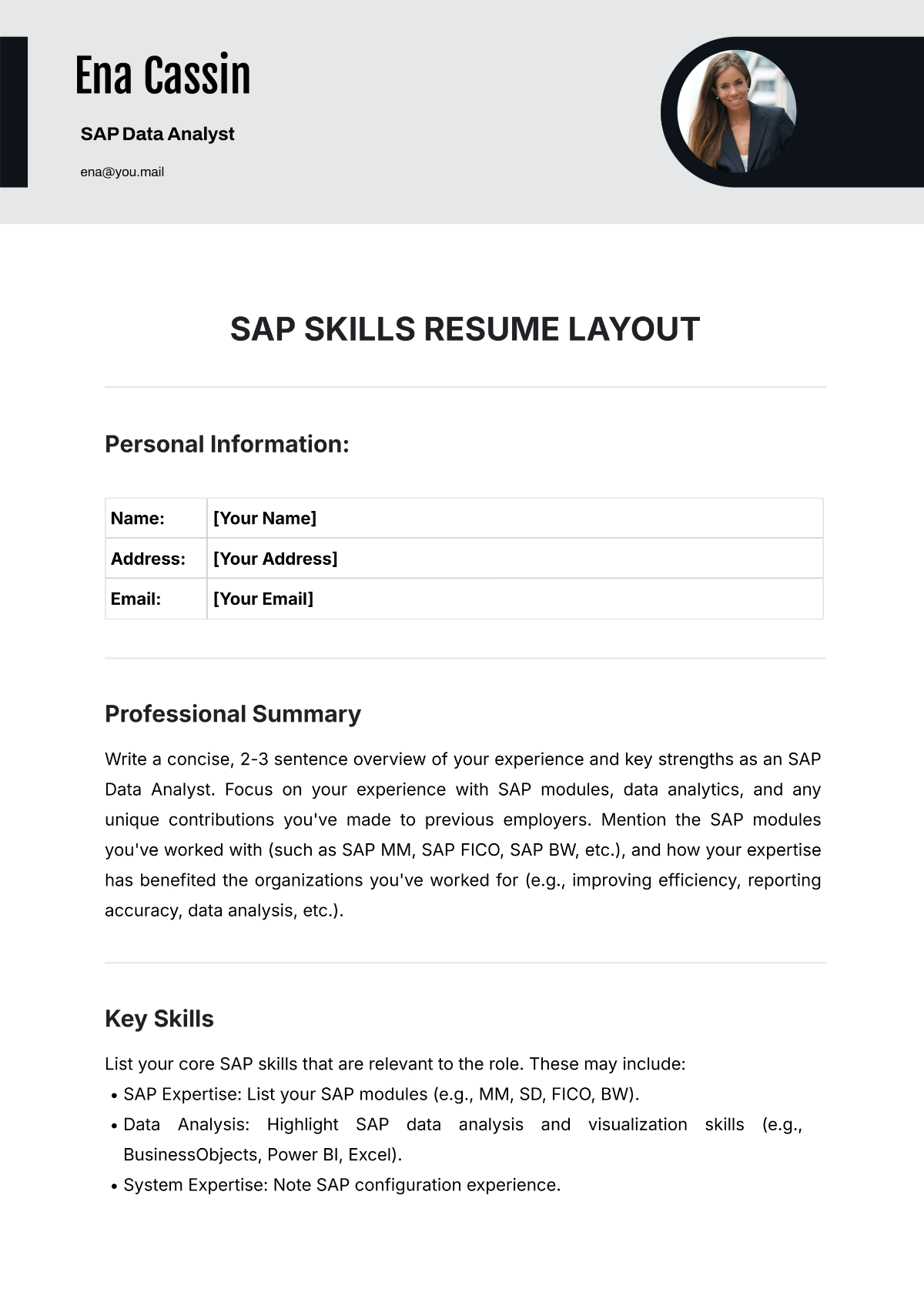 SAP Skills Resume Layout Template - Edit Online & Download