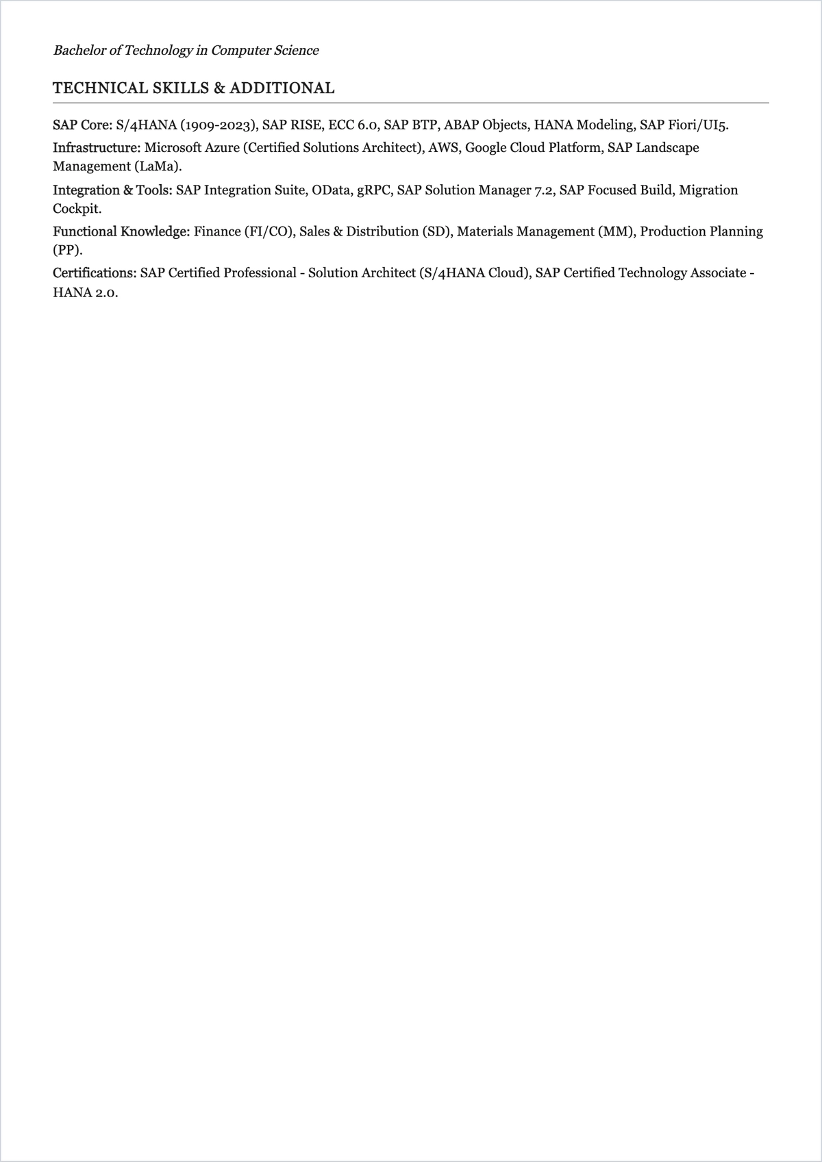Free SAP Systems ATS Resume Template, AI Resume Builder