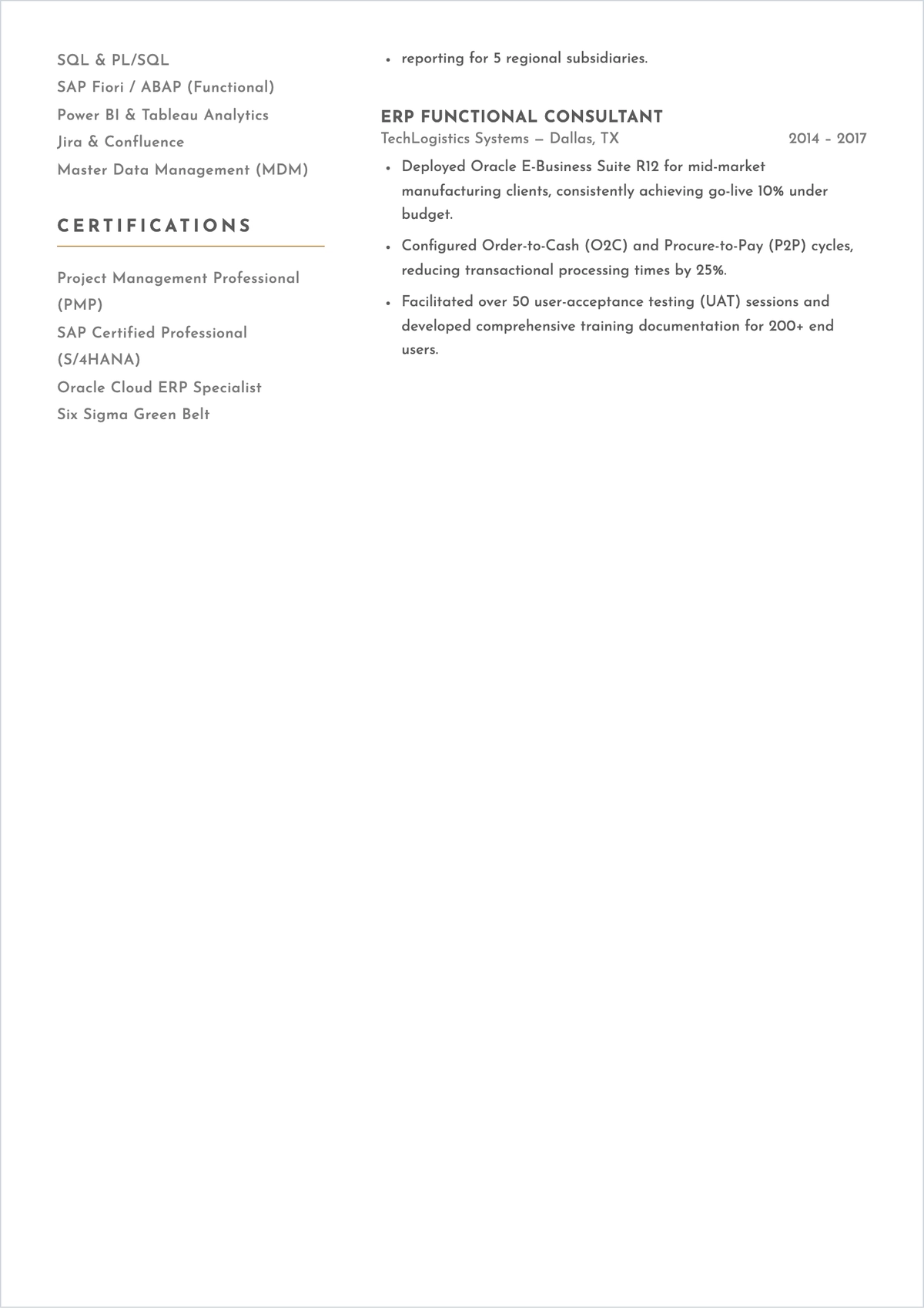 Free ERP Consultant ATS Resume Template, AI Resume Builder