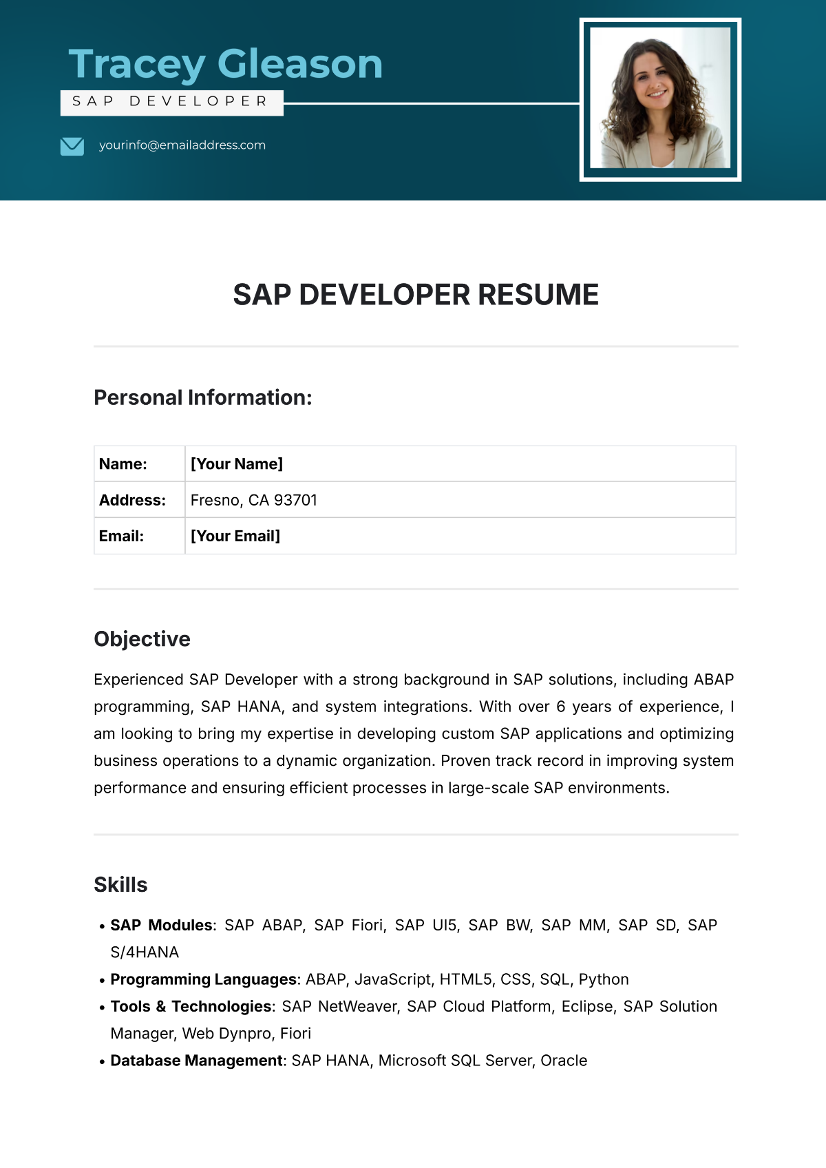 SAP Developer Resume Template - Edit Online & Download