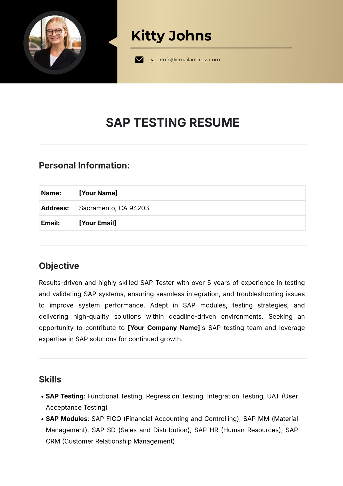 SAP Testing Resume Template - Edit Online & Download