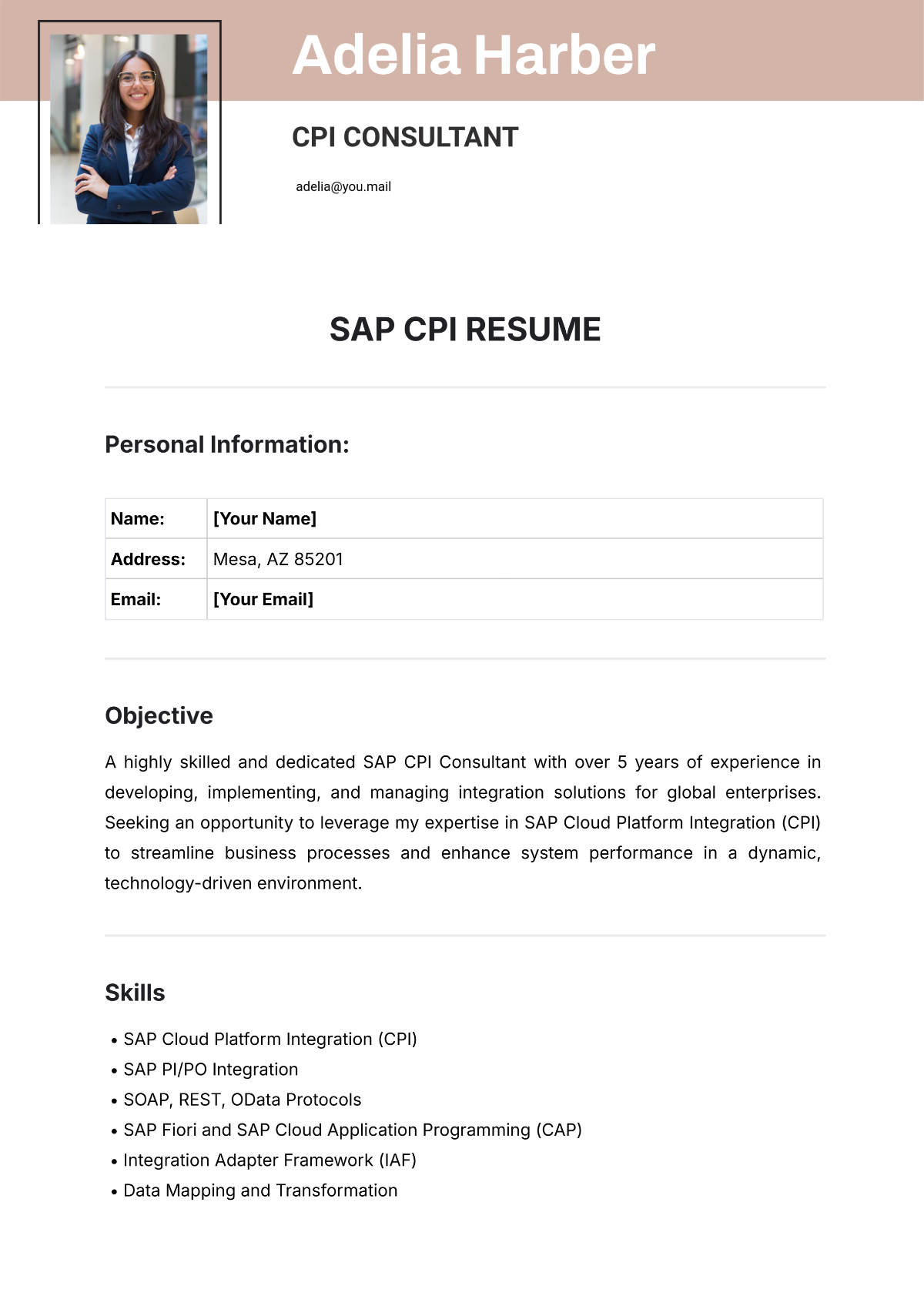 SAP CPI Resume Template - Edit Online & Download