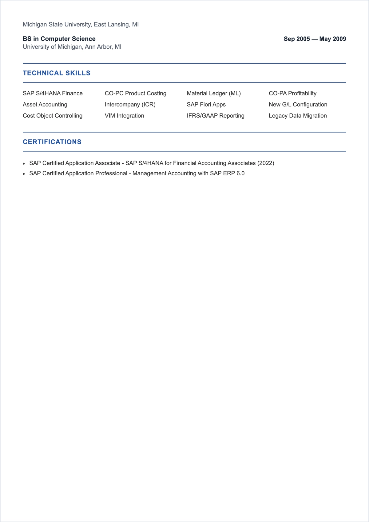 Free SAP Functional ATS Resume Template, AI Resume Builder