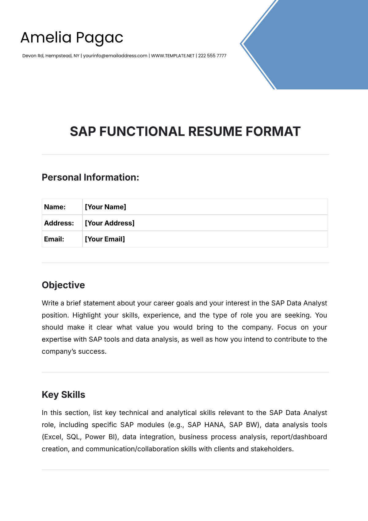 SAP Functional Resume Format Template - Edit Online & Download