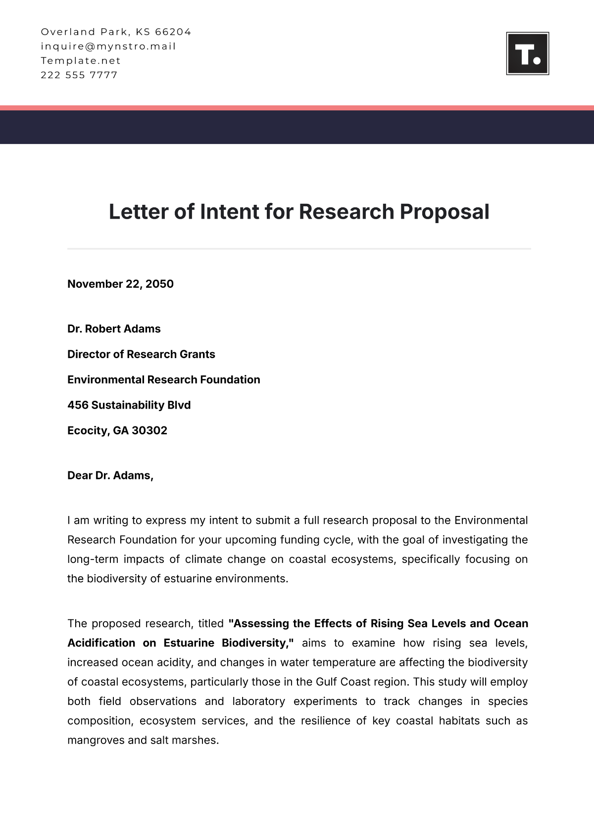 Letter of Intent for Research Proposal Template - Edit Online & Download