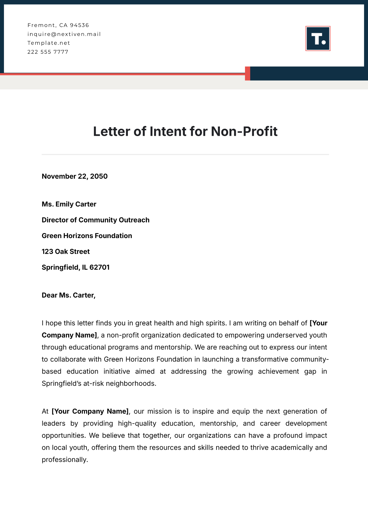 Letter of Intent for Non-profit Template - Edit Online & Download