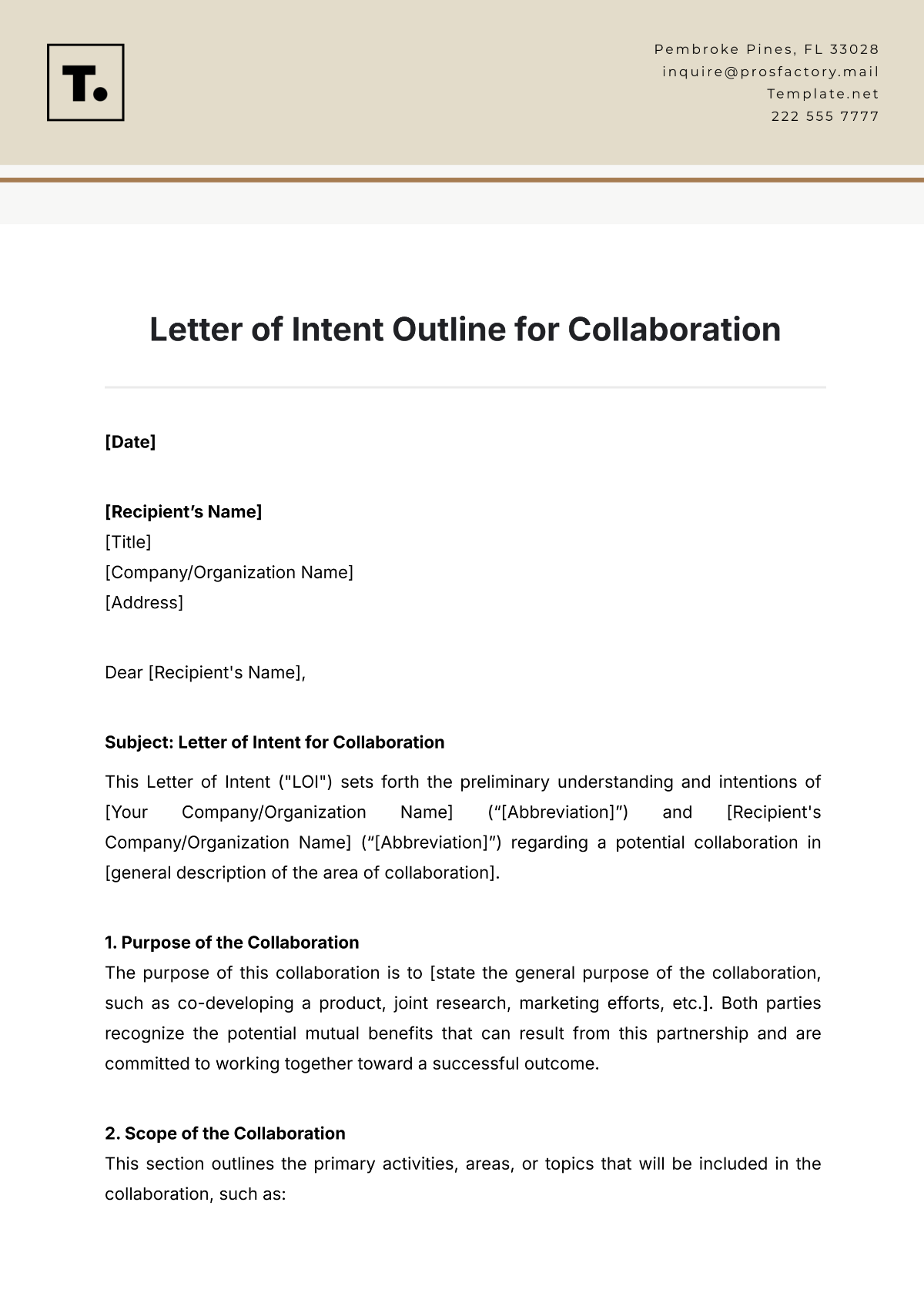 Letter of Intent Outline for Collaboration Template - Edit Online & Download