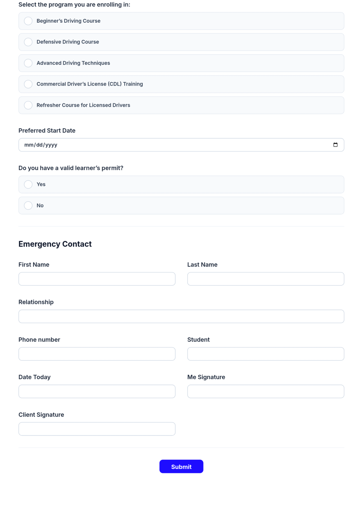 Free Driver's School Admission Form Template & AI Maker