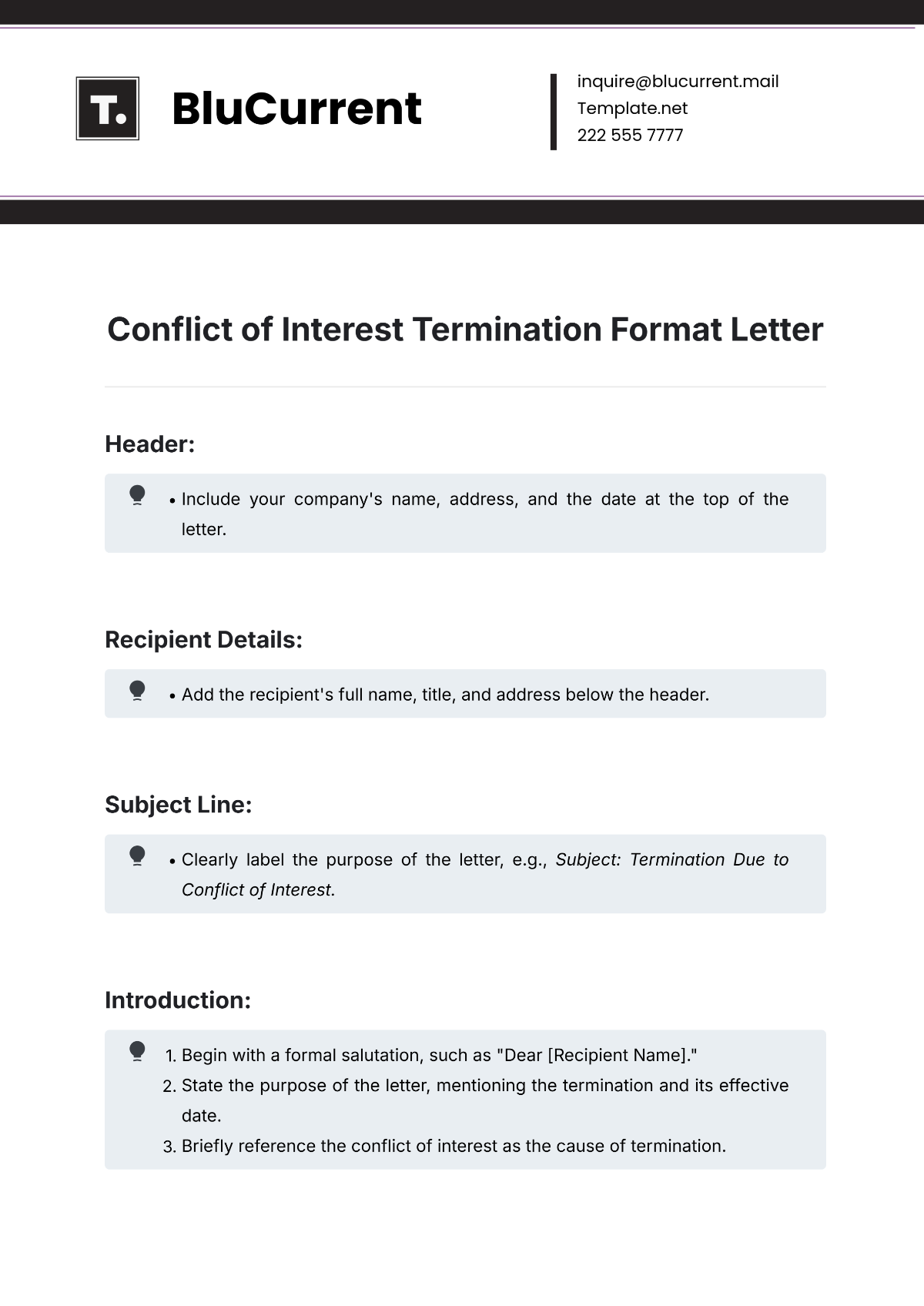 Conflict of Interest Termination Format Letter Template