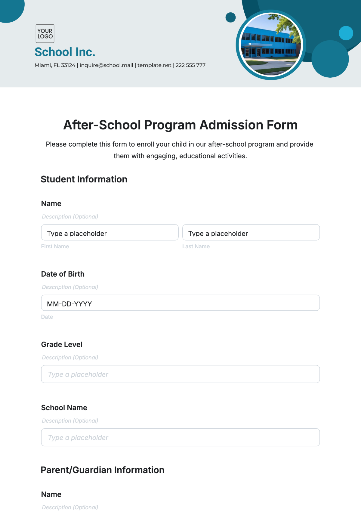 After-School Program Admission Form Template - Edit Online & Download