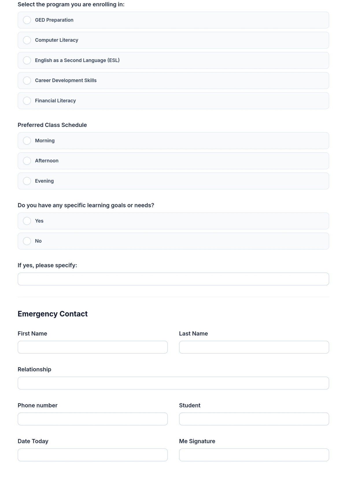 Free Adult Education Admission Form Template & AI Maker