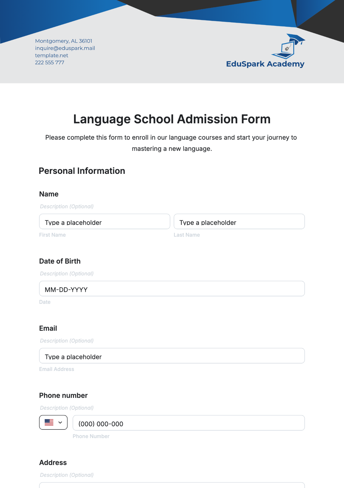 Language School Admission Form Template - Edit Online & Download