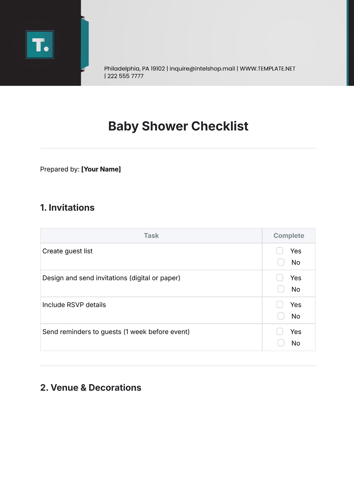 Baby Shower Checklist Template - Edit Online & Download