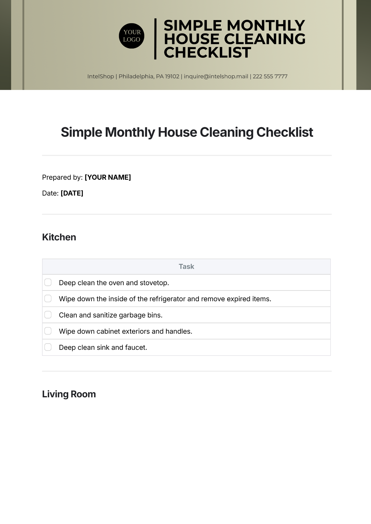 Simple Monthly House Cleaning Checklist Template - Edit Online & Download