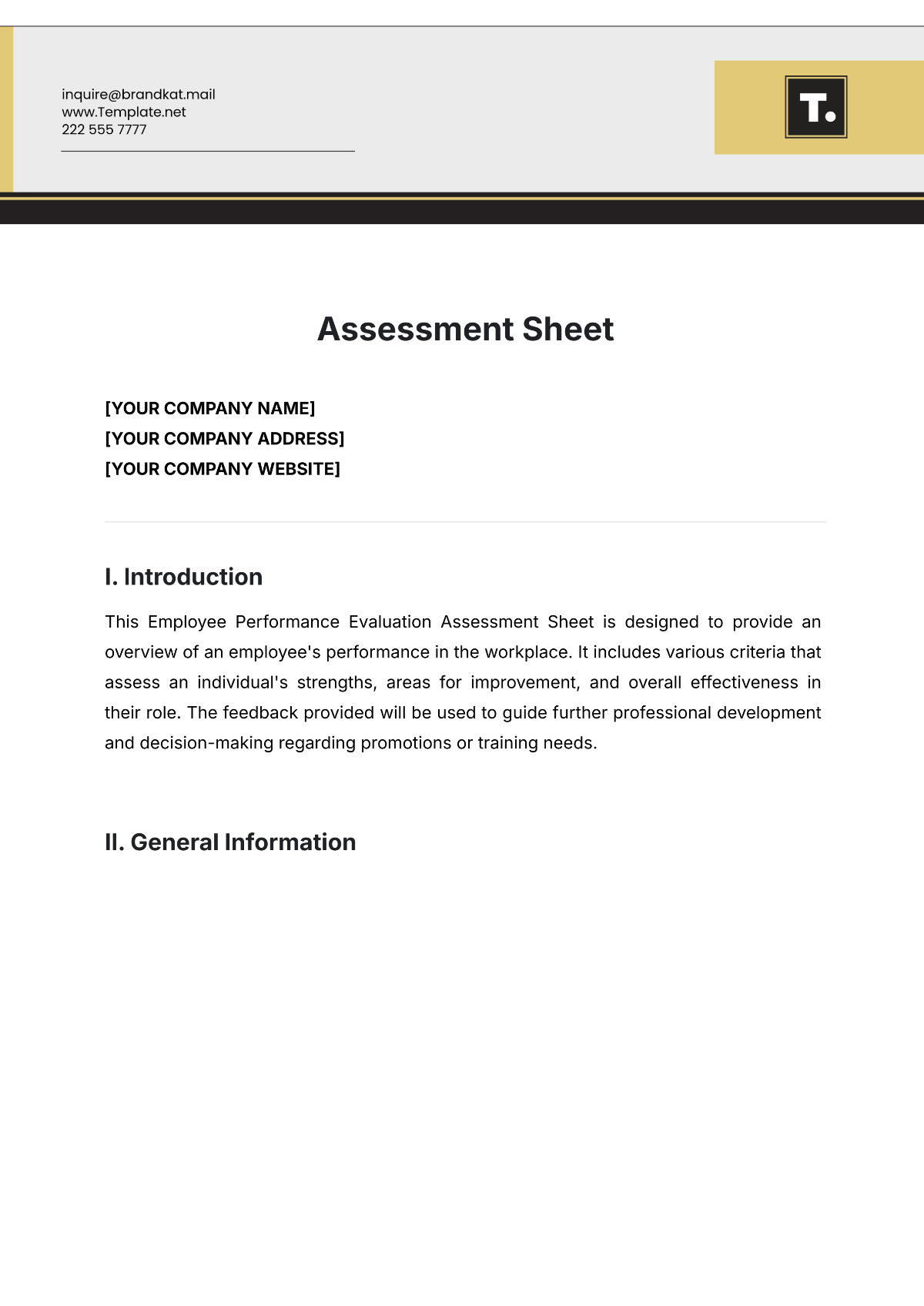 Assessment Sheet Template