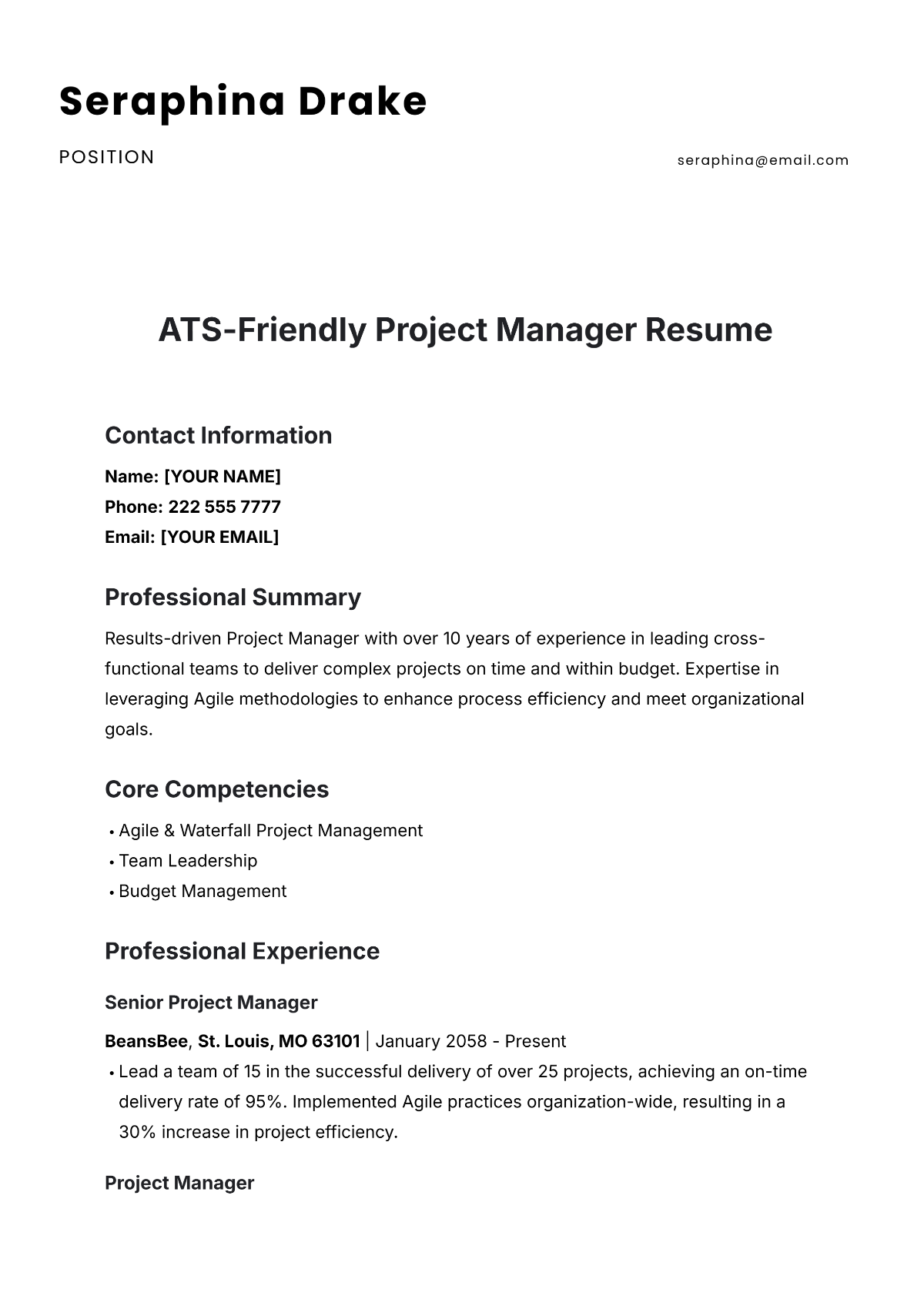 ATS-Friendly Project Manager Resume Template