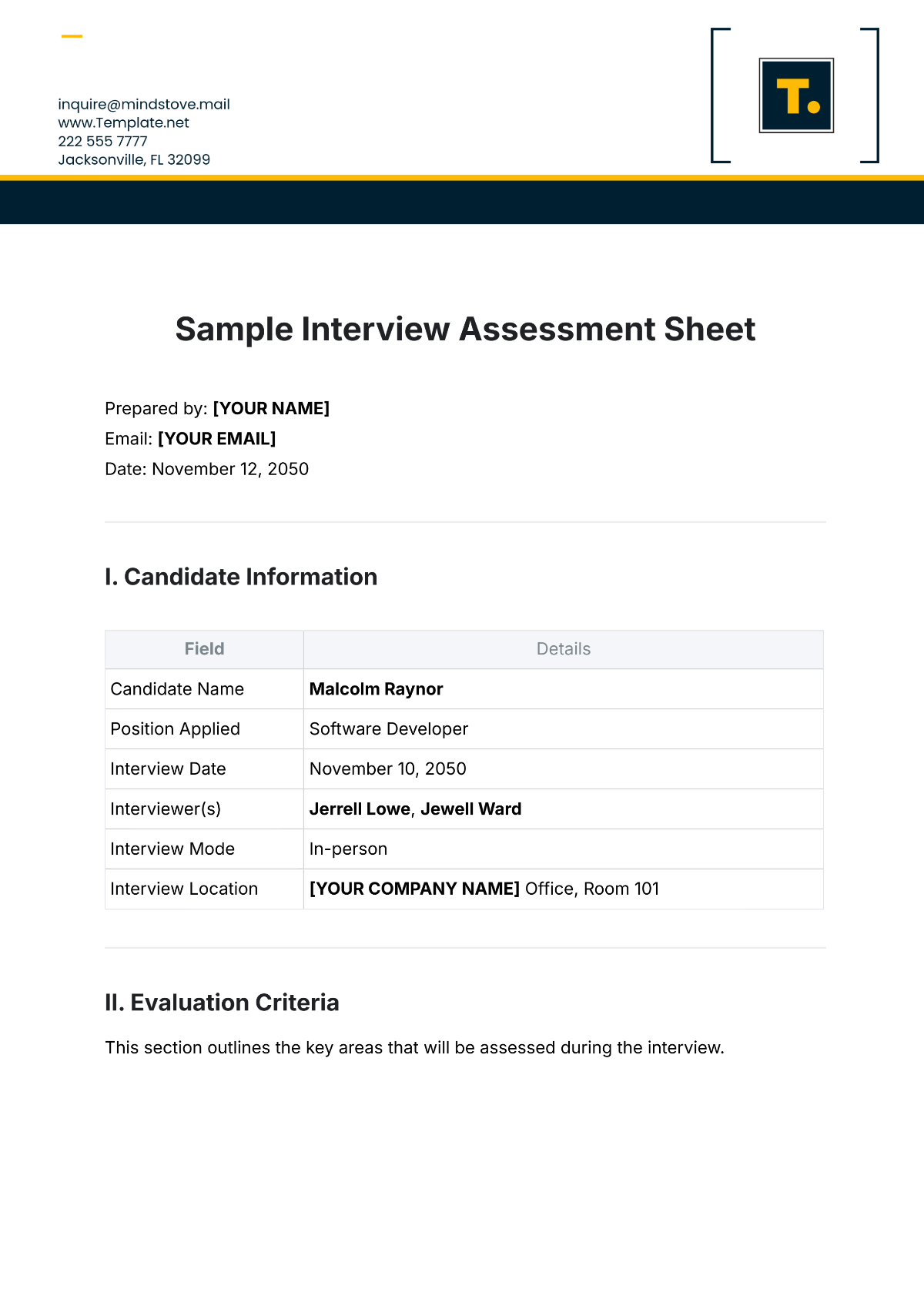 Sample Interview Assessment Sheet Template