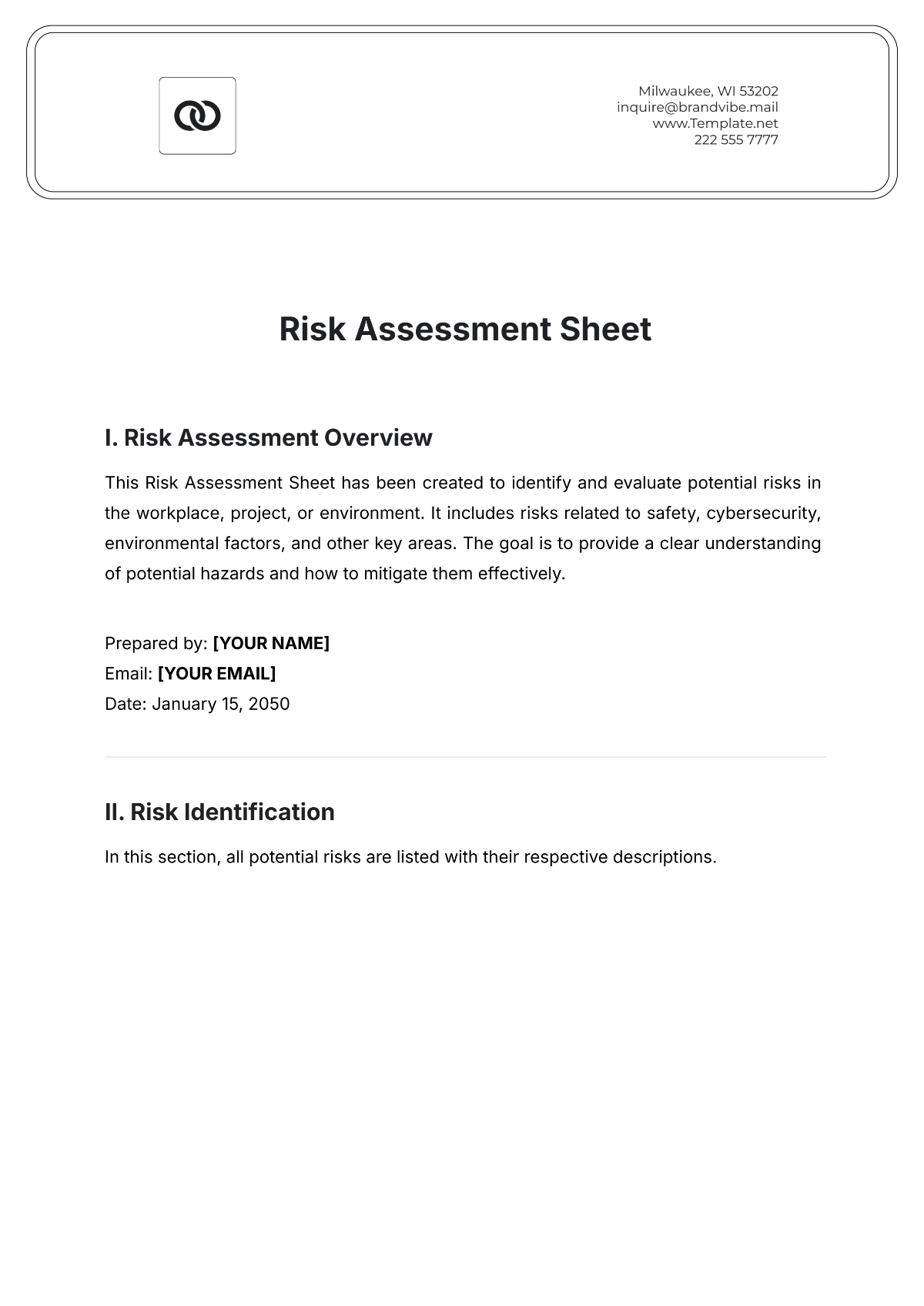 Risk Assessment Sheet Template