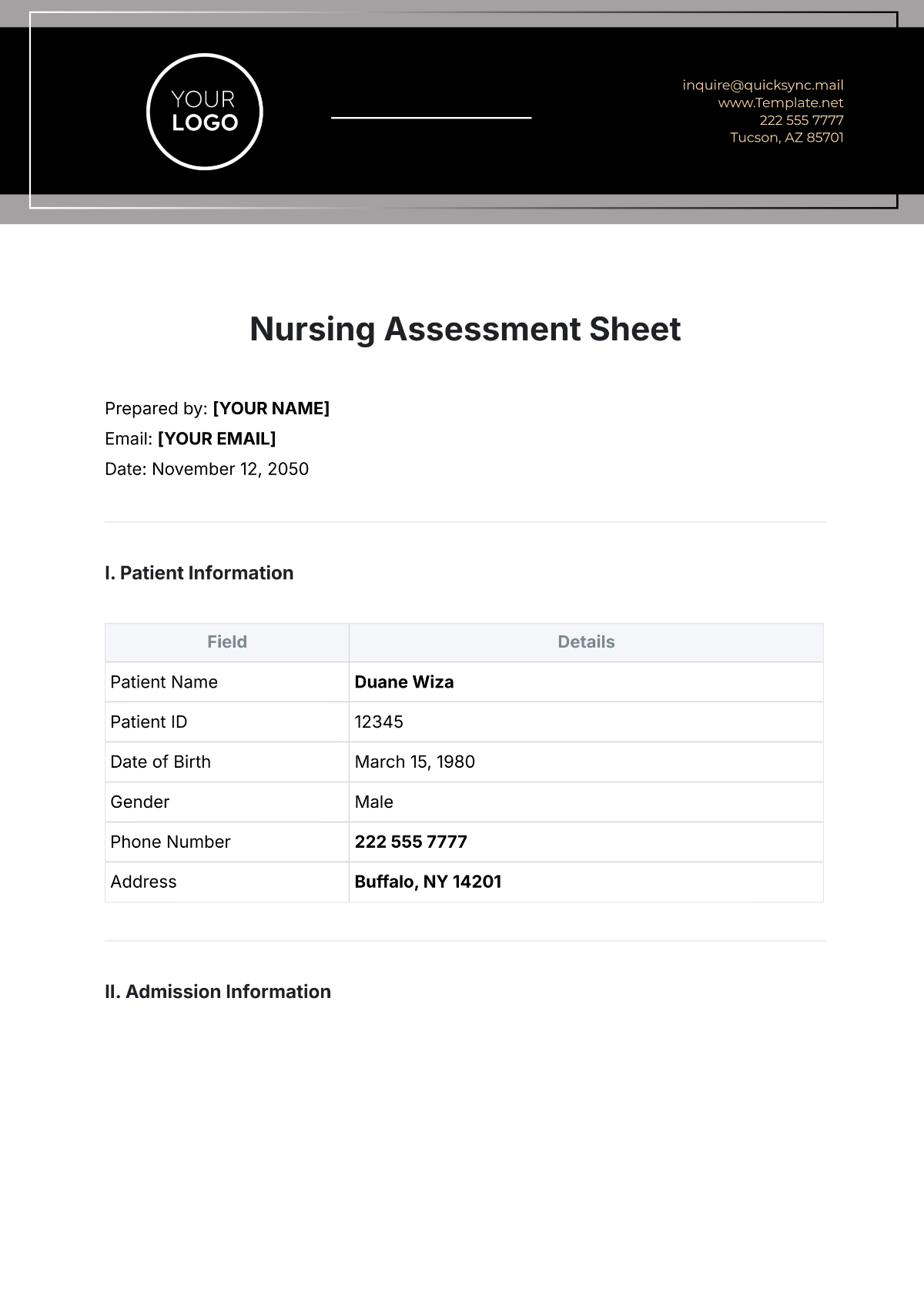 Nursing Assessment Sheet Template