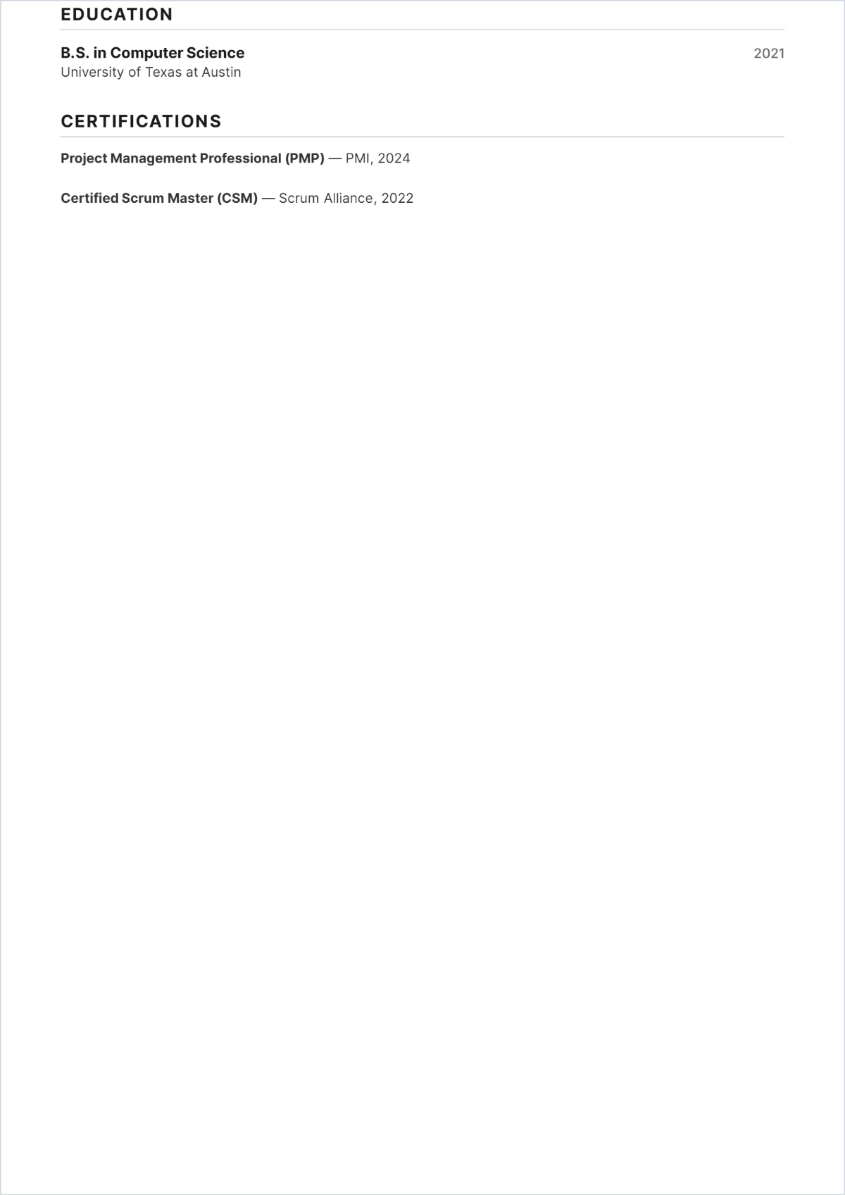 Free Software Project Manager CV Template to Edit Online