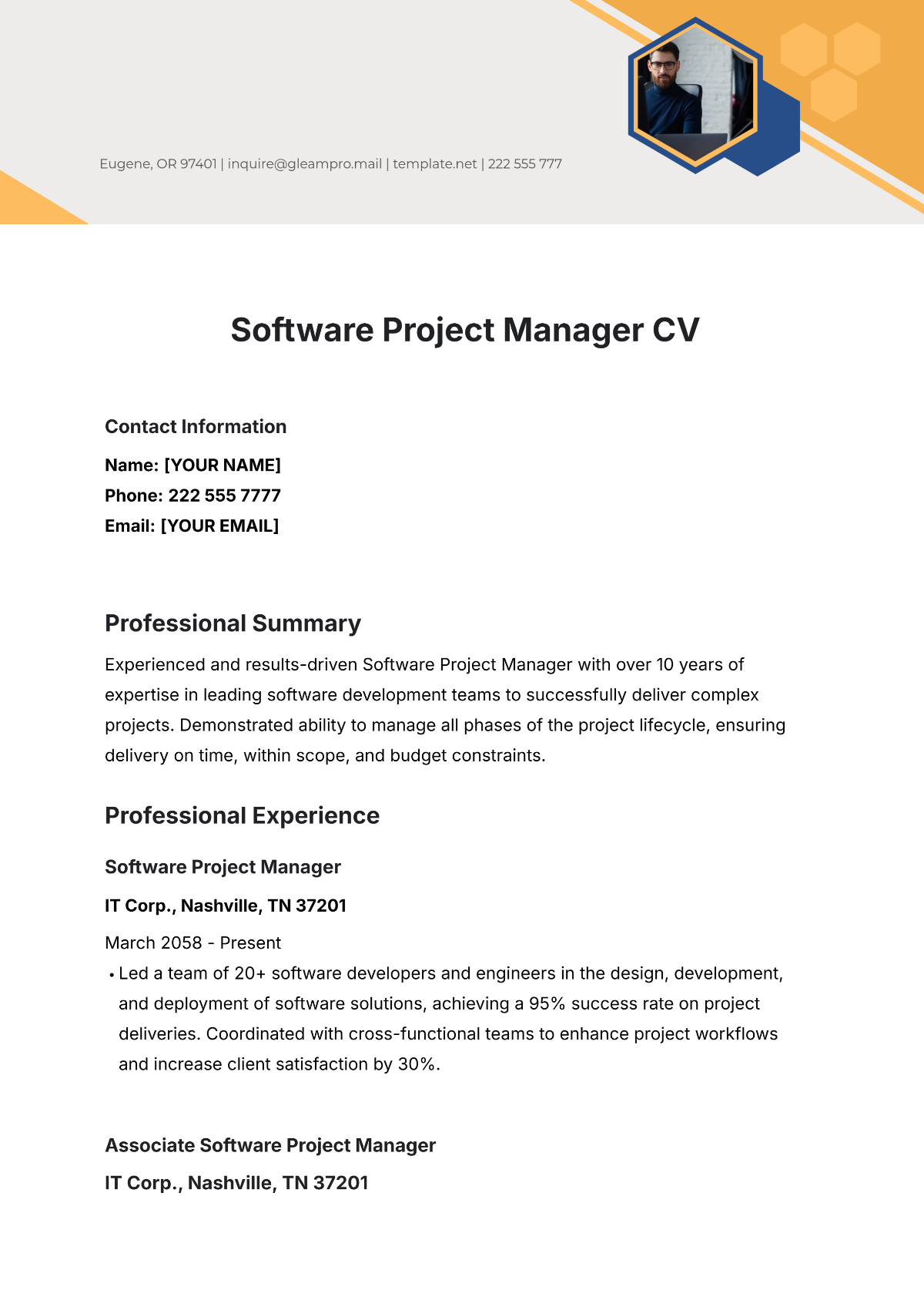 Software Project Manager CV Template